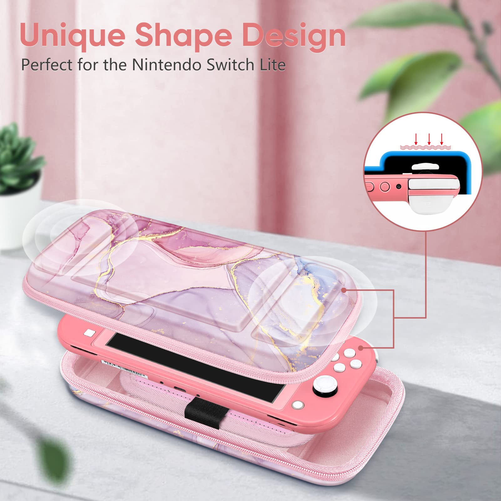 Fintie Shockproof Hard Shell Carrying Case for Nintendo Switch Lite 2019 - Protective Travel Bag with 15 Game Card & 2 Micro SD Card Slots - Perfect for Switch Lite Console & Accessories (Dreamy Marble) | Ideal for Travel, Gaming On-The-Go & Console Protection