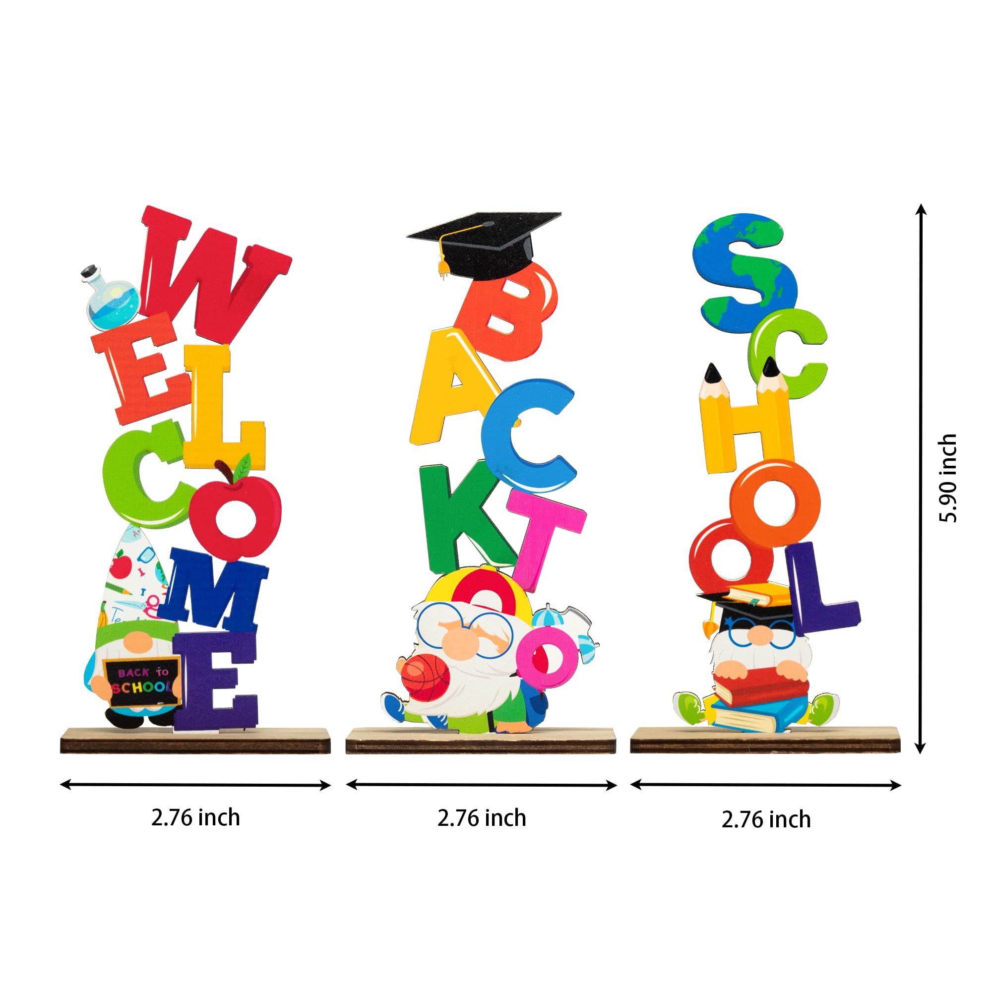 WATINC 3-Piece Welcome Back to School Wooden Table Decor Set - First Day of School Sign, Desk Topper & Photo Prop for Classroom Decorations, Kids Party Centerpieces - Perfect for Back-to-School Celebrations, Teacher Welcome Gifts and Classroom Photo Booths