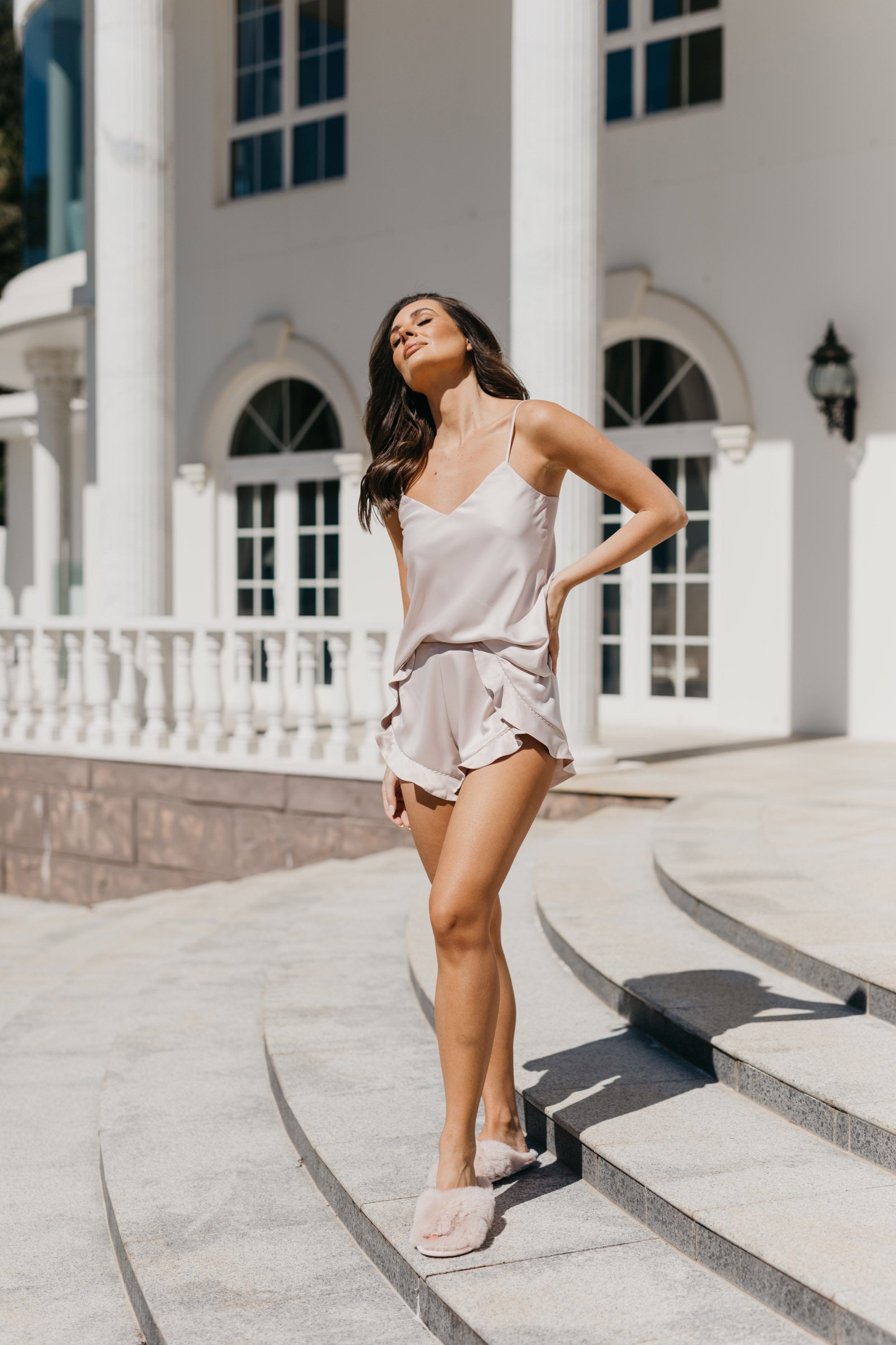 Pia Cami and Ruffle Short Set - Women's Summer Loungewear, Sleepwear & Casual Outfit for Beach, Vacation and Home Relaxation