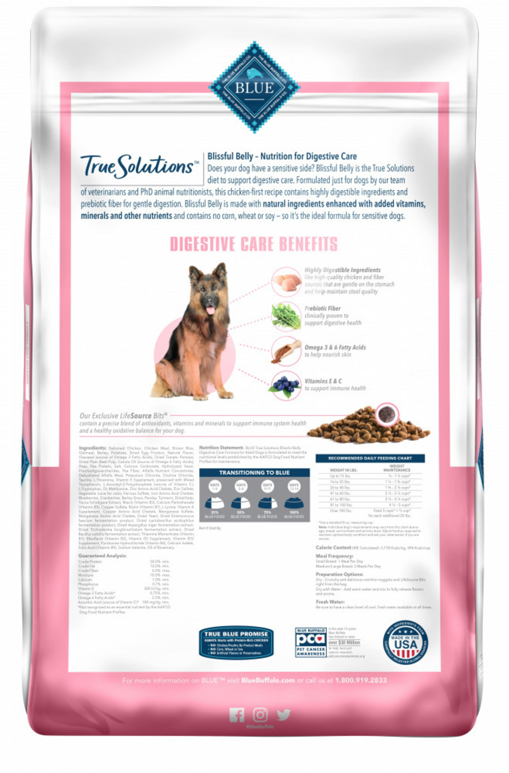 Blue Buffalo True Solutions Blissful Belly Digestive Care Formula Chicken Recipe Adult Dry Dog Food - Supports Sensitive Stomach & Digestive Health - Perfect for Dogs with Food Allergies or Upset Stomach