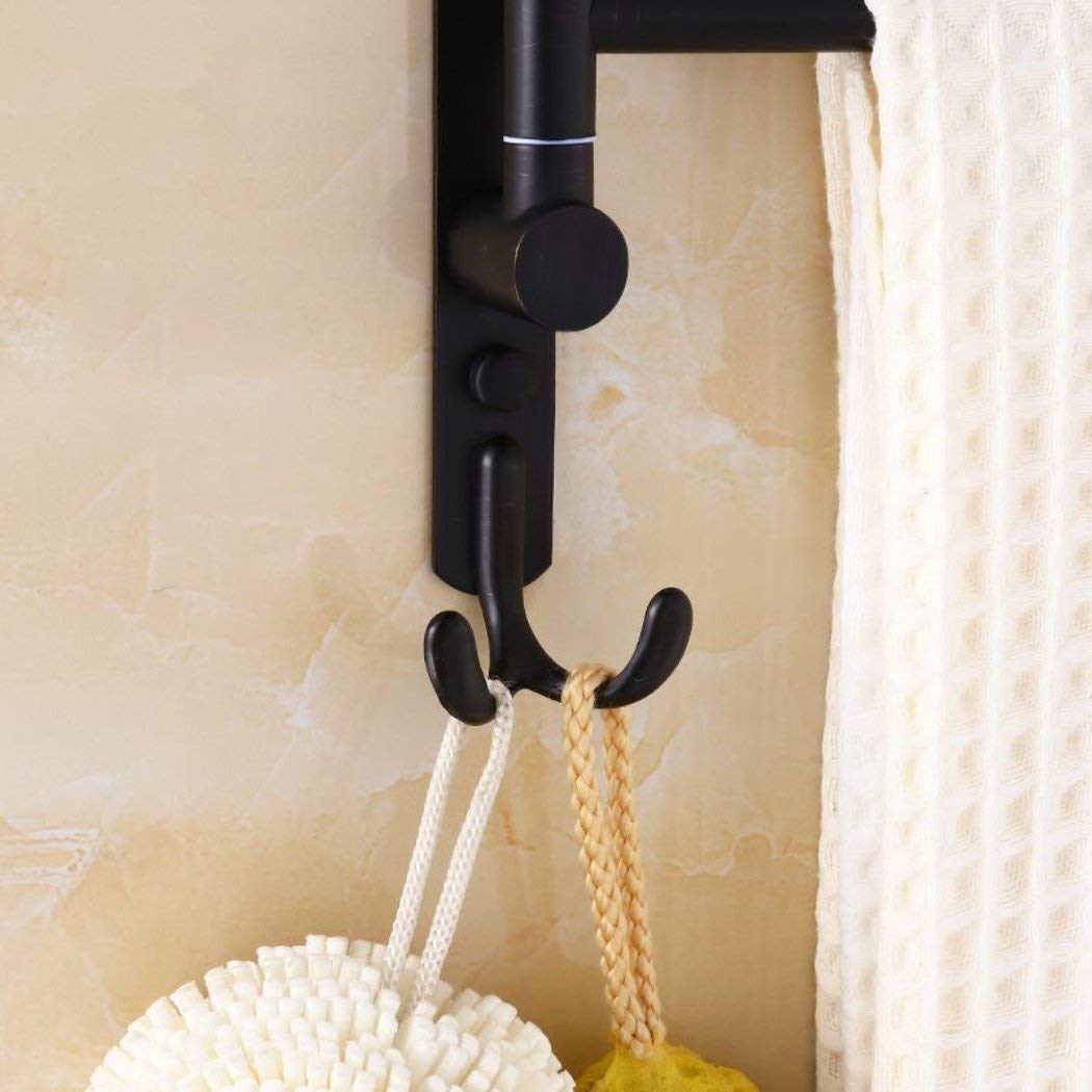 Oil Rubbed Bronze Swing Out Towel Rack - 3-Arm Wall Mounted Bathroom Towel Holder with Hooks | Space Saving Design for Small Bathrooms & Powder Rooms | Rust-Resistant Finish for Long-Lasting Use