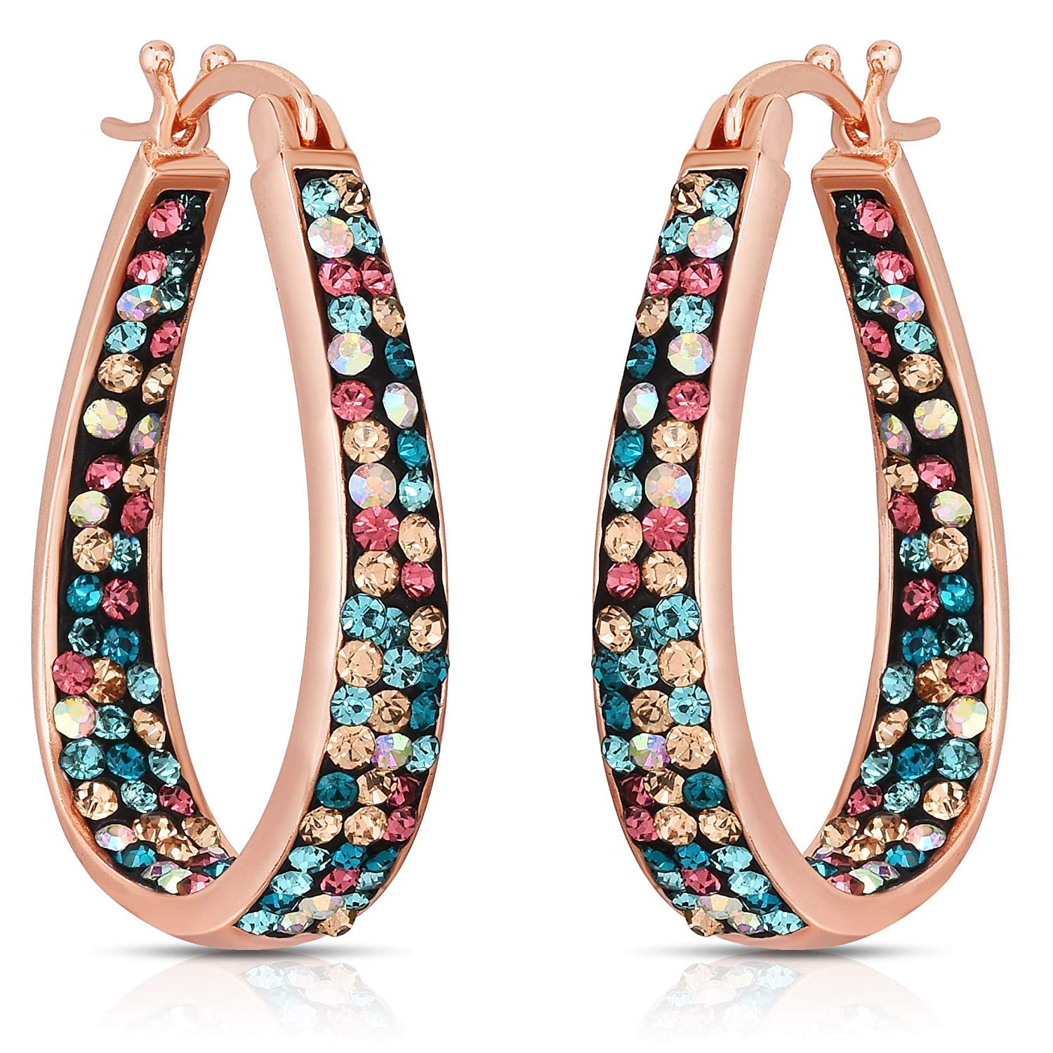 Savlano Inside Out Oval Crystal Hoop Earrings for Women - Hypoallergenic Fashion Jewelry Gift Set with Elegant Gift Box | Perfect for Parties, Weddings & Everyday Wear