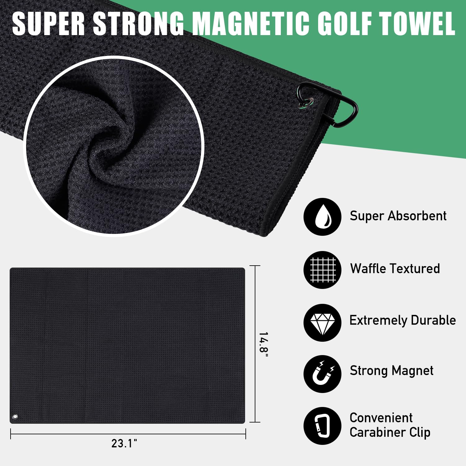 **Premium Magnetic Golf Towel - Super Absorbent Microfiber with Industrial Strength Magnet for Golf Bag, Cart & Clubs | Perfect Golf Accessory for Players & Enthusiasts | Ideal for On-Course Cleaning & Club Maintenance**
