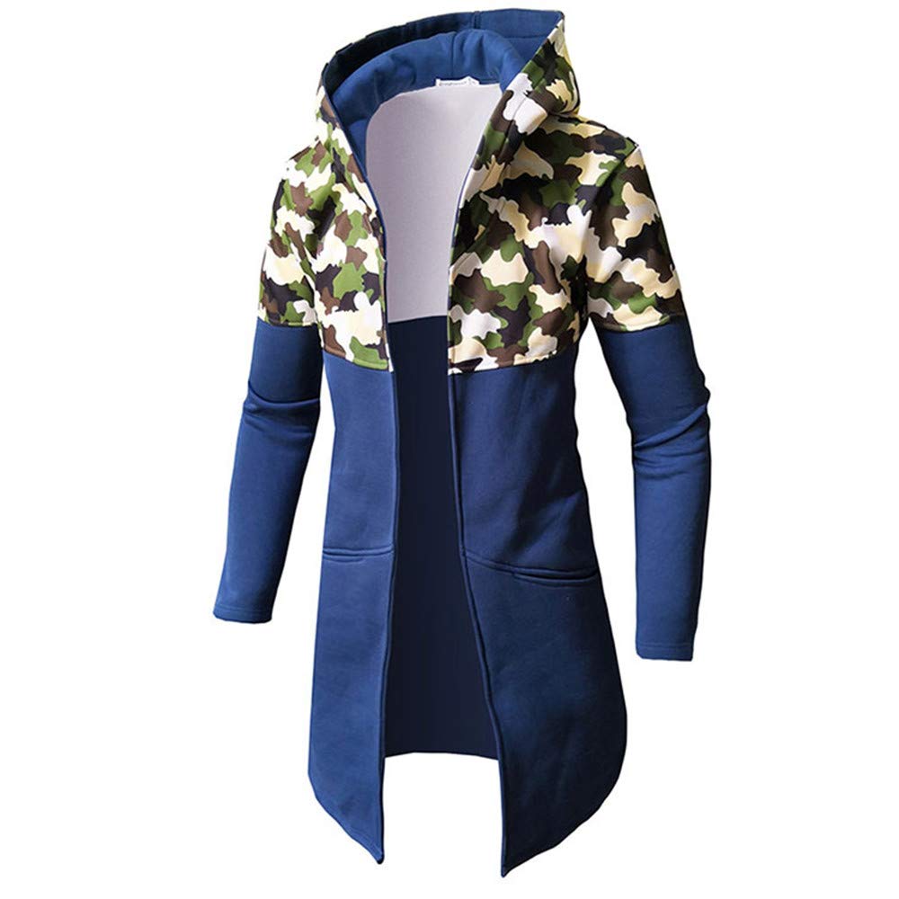 Gergeos Men's Camouflage Hooded Sweatshirt - Winter Warm Zip-Up Jacket with Long Sleeves (Blue, Medium) | Outdoor Hunting, Camping & Casual Wear