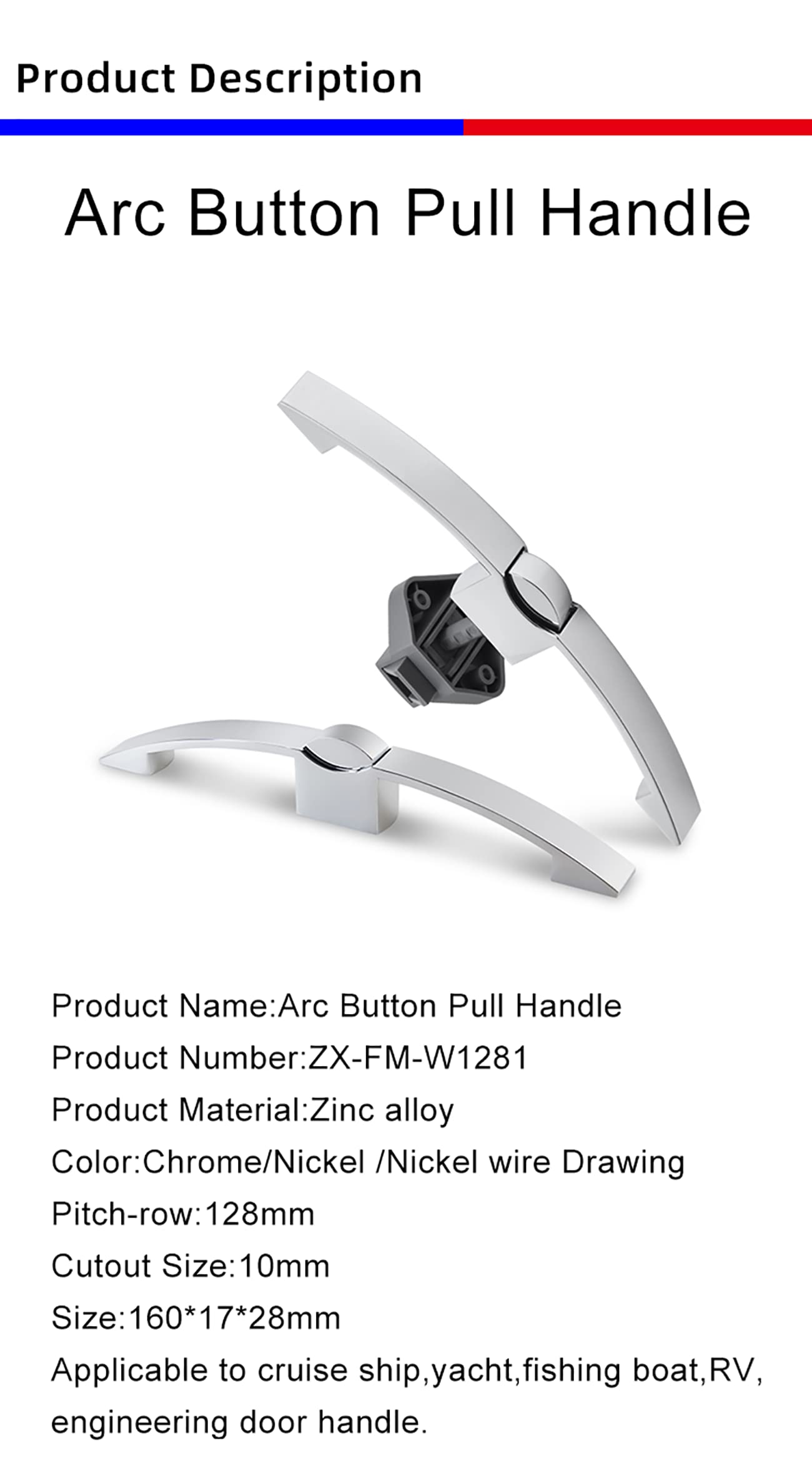 Chrome Arc Push Button Pull Lock Handle for Caravan RV Cupboard Yacht Boat Cabinet Drawer - Zinc Alloy Trailer Door Handle Lock (2 Pack, Silver) - Perfect for Secure Storage in Campers, Trailers & Marine Applications