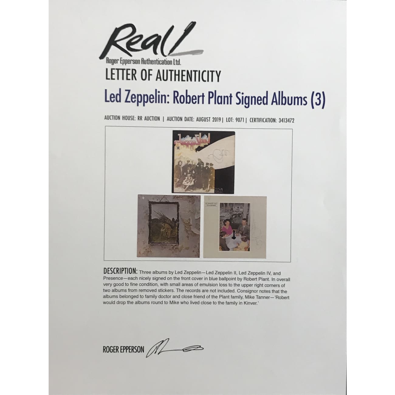 Authentic Led Zeppelin Presence Album Signed by Robert Plant with Epperson COA - Rare Collectible Vinyl Record for Music Memorabilia & Rock Fans