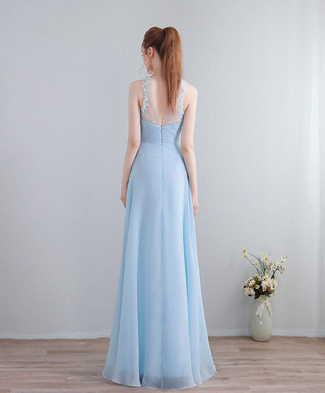 Elegant Light Blue V-Neck Long Prom Dress with Lace Details - Formal Evening Gown for Homecoming, Wedding, and Special Occasions
