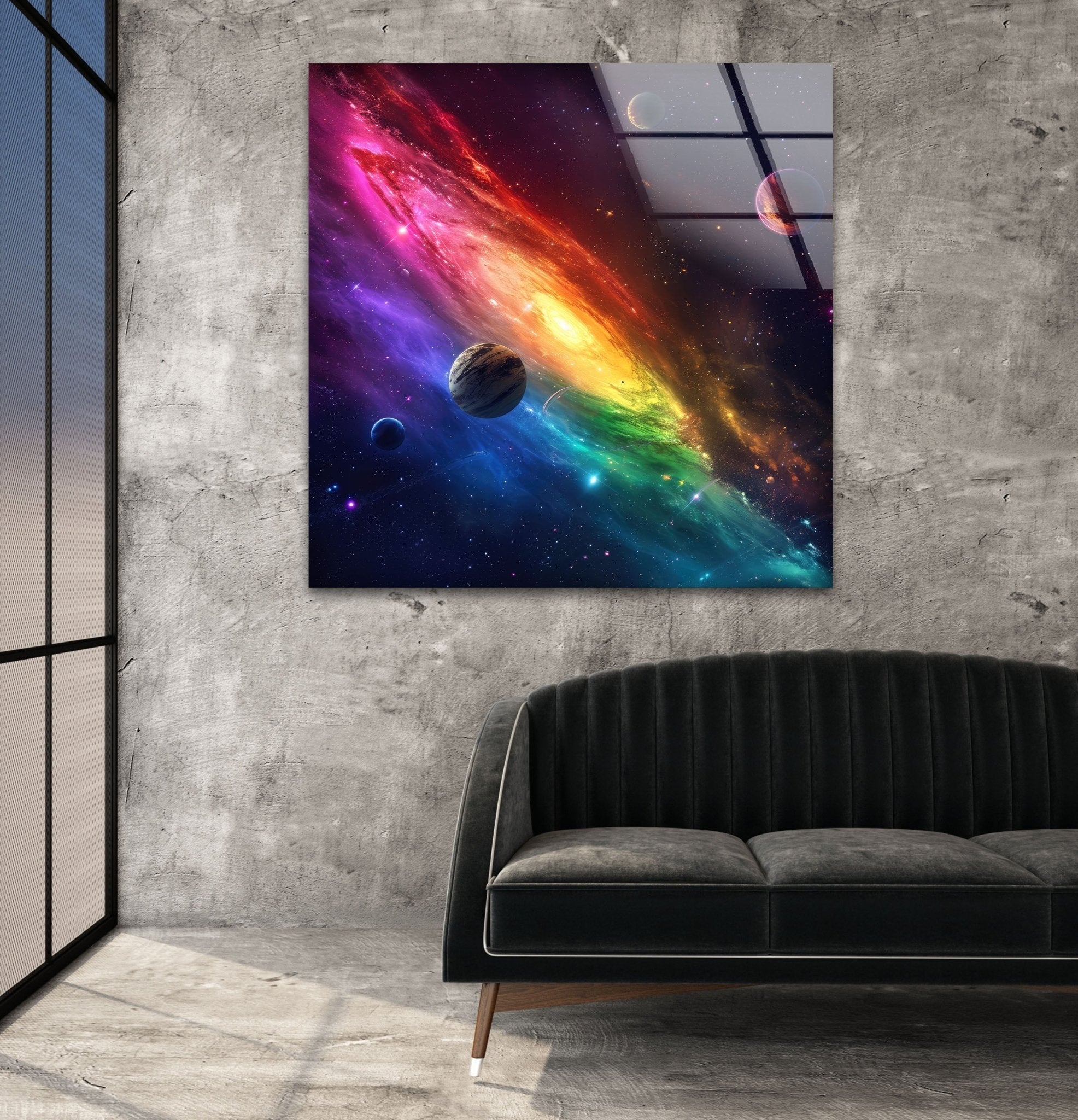 Vibrant Galaxy Glass Wall Art - Handmade Modern Space Decor for Living Room, Bedroom & Office - Perfect for Home & Office Decor