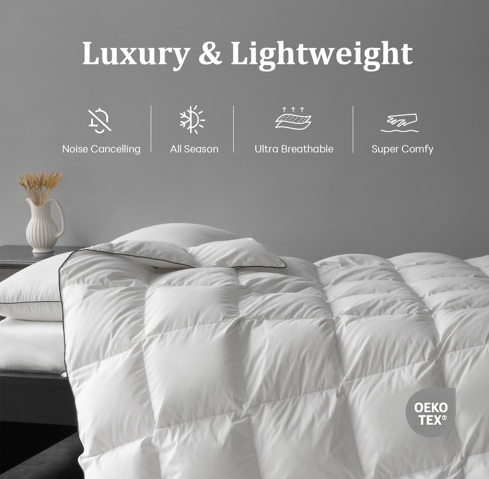 Premium King Size MAXICOZY Down Alternative Comforter - 106x90 Inches Fluffy Luxurious All-Season Duvet Insert - Medium Warmth Lightweight Hotel-Quality Bedding - Perfect for Master Bedrooms, Guest Rooms & Cozy Winter Nights (White)