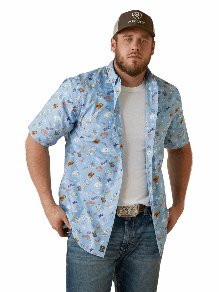 Ariat Men's Mauricio Classic Short Sleeve Shirt - Moisture Wicking Casual Button Down Shirt for Work & Outdoor Activities - Lilac