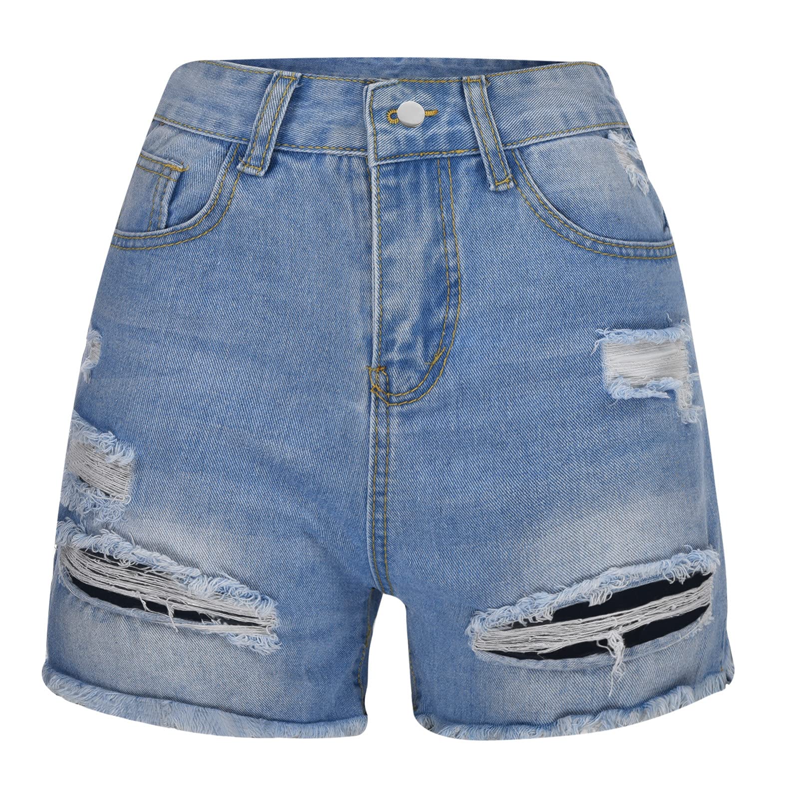 Women's High Waisted Ripped Denim Shorts - Vintage Stretch Summer Casual for Beach & Outings
