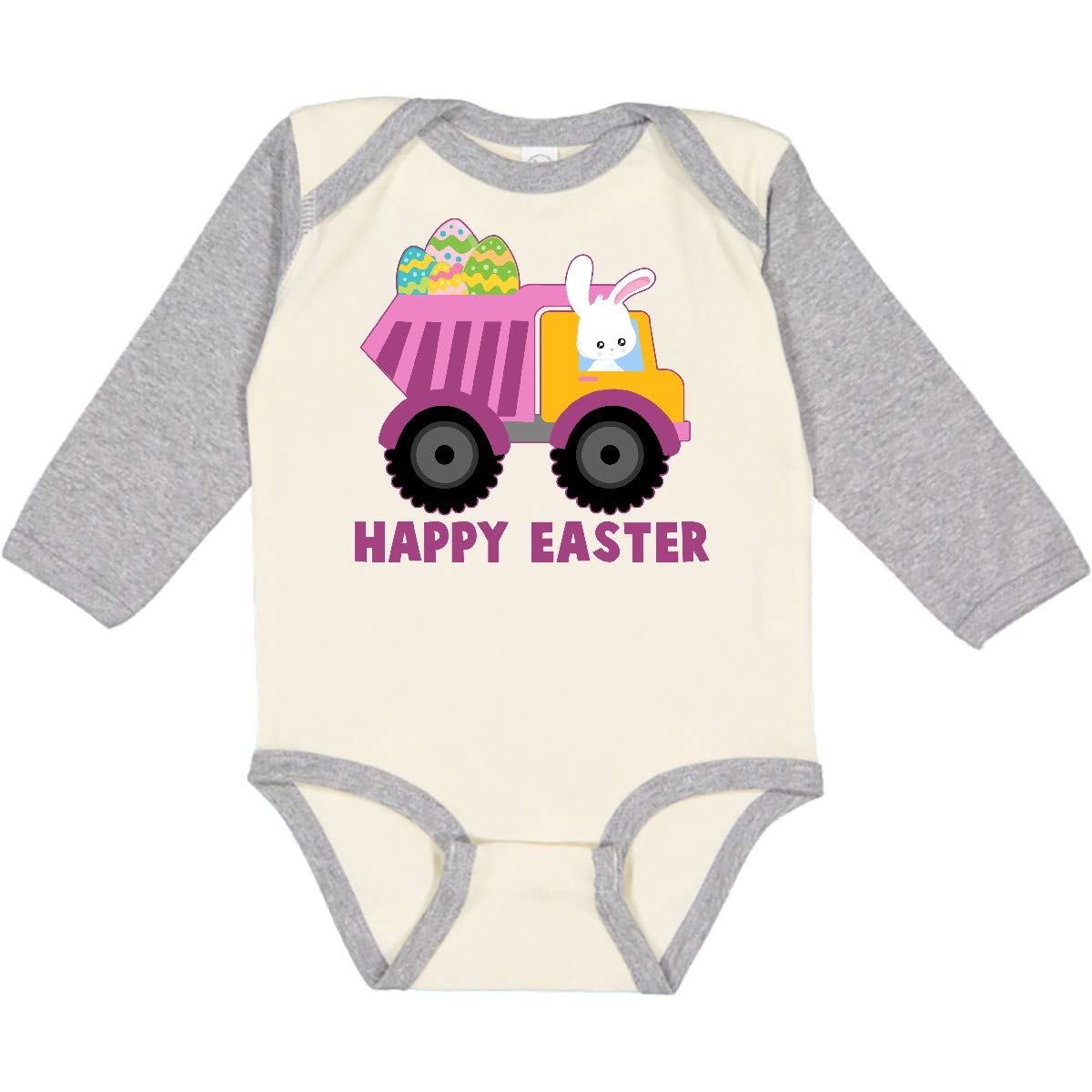 Inktastic Happy Easter Bunny Delivering Easter Eggs Baby Long Sleeve Creeper - Soft Cotton Easter Outfit for Boys & Girls - Perfect for Easter Egg Hunts & Family Photos