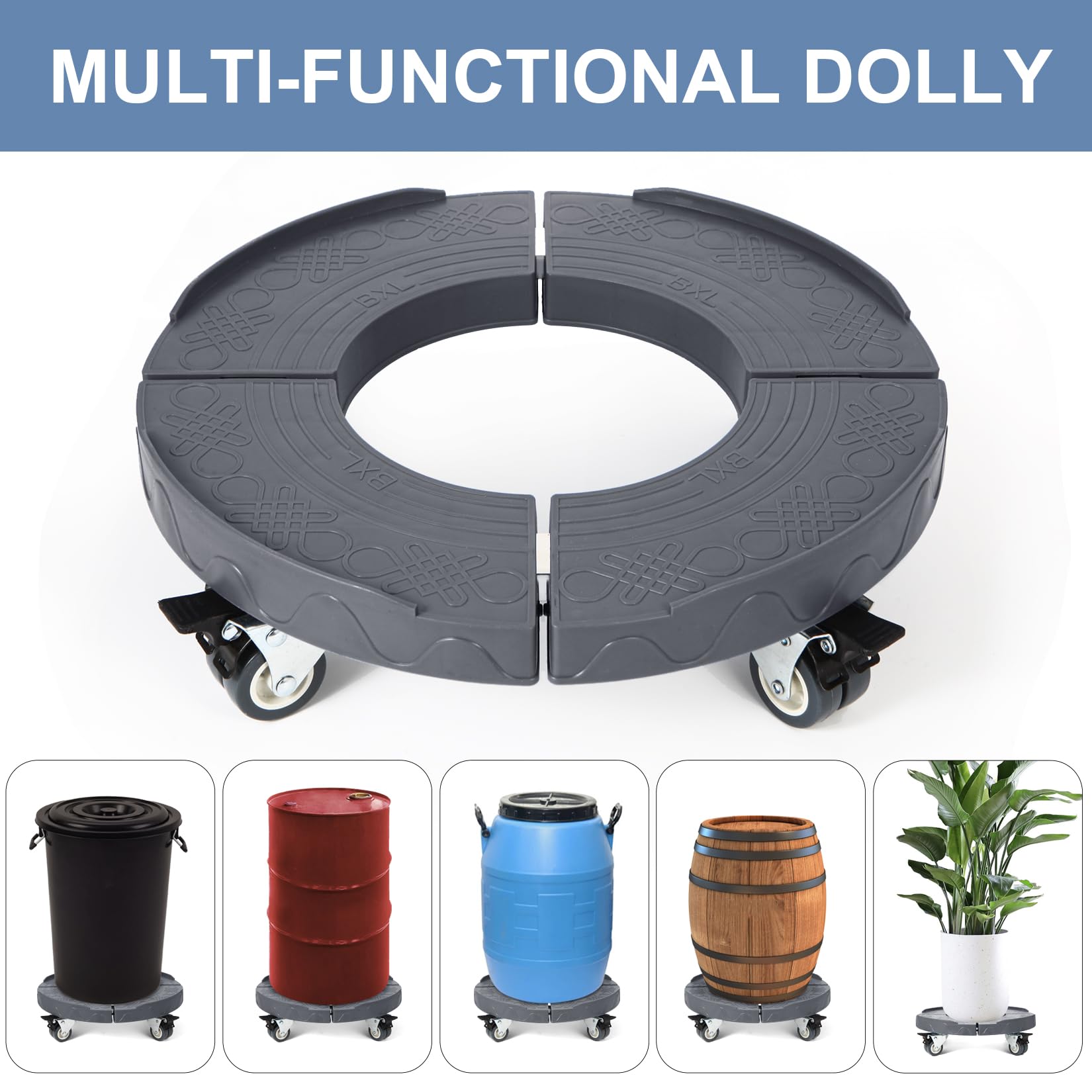 Weibida 2-Pack Heavy Duty Trash Can Roller Base with Wheels, Adjustable 15-19 Inch Round Dolly for Garage, Bucket & Drum - Multi-Functional Rolling Cart for Plants, Waste & Storage (Ideal for Home, Workshop & Garden Use)