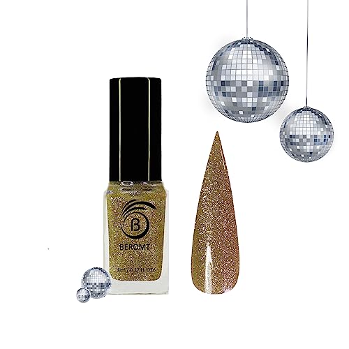 BEROMT Reflective Champagne Glitter Nail Polish BNP 312 - Shimmering Metallic Nail Lacquer for Parties, Weddings & Special Occasions