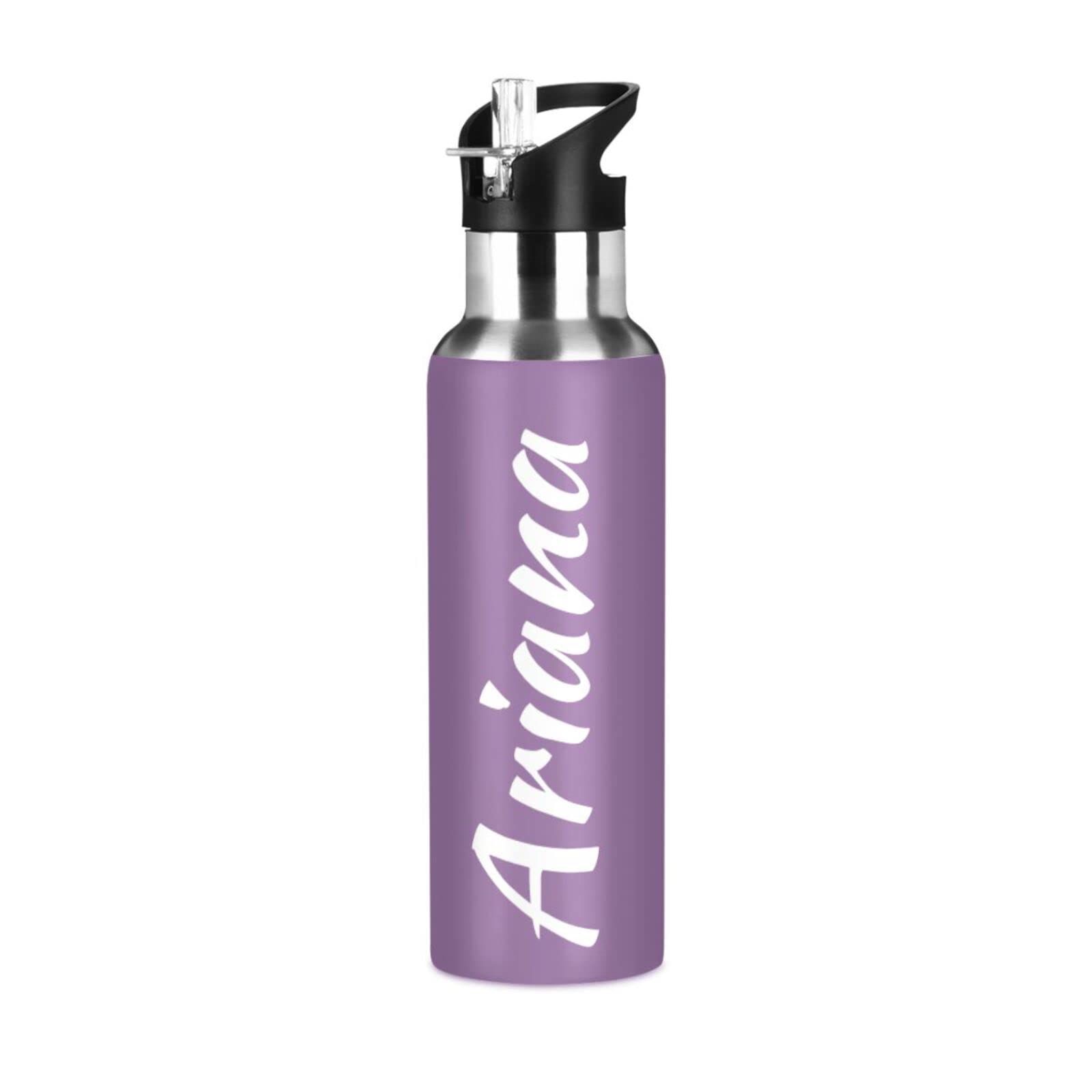 Custom 20oz Insulated Sports Water Bottle with Straw Lid - Personalized Purple Reusable Water Bottle for Kids, Boys & Girls - Perfect for School, Gym, Hiking & Outdoor Activities