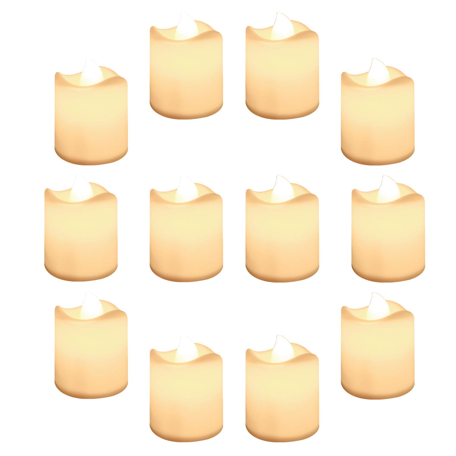 Yeahmart Pack of 12 Realistic Flameless LED Candle Lights - Battery Operated Warm White Tealights for Wedding Centerpieces, Home Decor, Romantic Dinner, Outdoor Party & Gift Giving