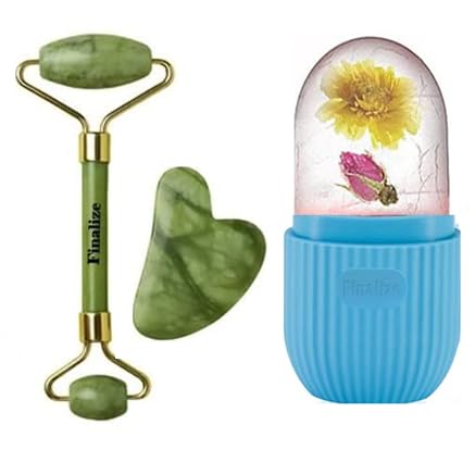 Finalize Ice Roller for Face Massager - 100% Natural Jade & Gua Sha Stone Facial Massager for Anti-Aging, Skin Tightening & Glow Enhancement | Reusable Ice Treatment for Clear Skin | Perfect for Morning Routine, Post-Workout Recovery & Spa Night (Blue Stone)
