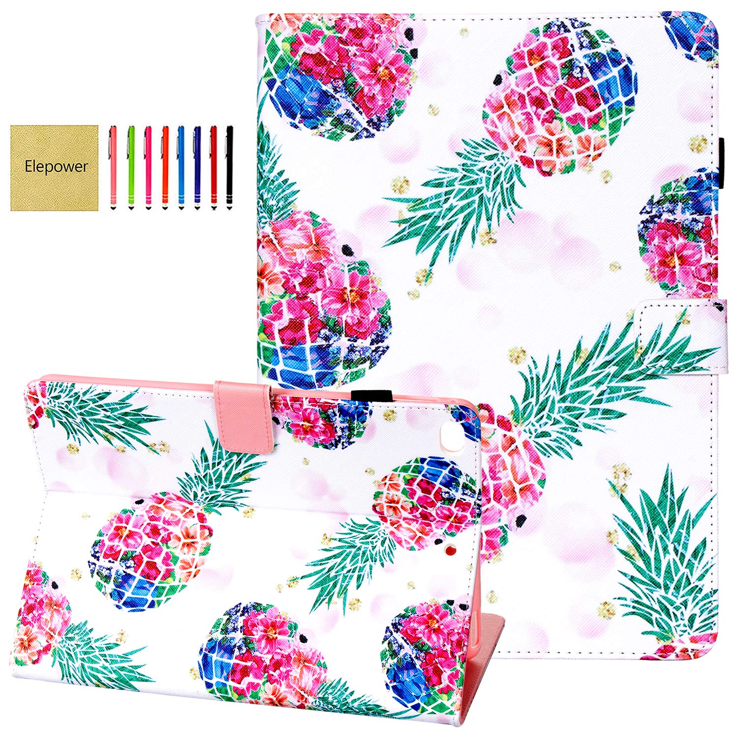 Premium PU Leather iPad Case with Auto Wake/Sleep - Compatible with iPad 9.7 (5th/6th Gen 2017/2018), iPad Air 1/2 | Folio Stand Smart Cover | Perfect for Work, Travel & Home Use - Pineapple Design