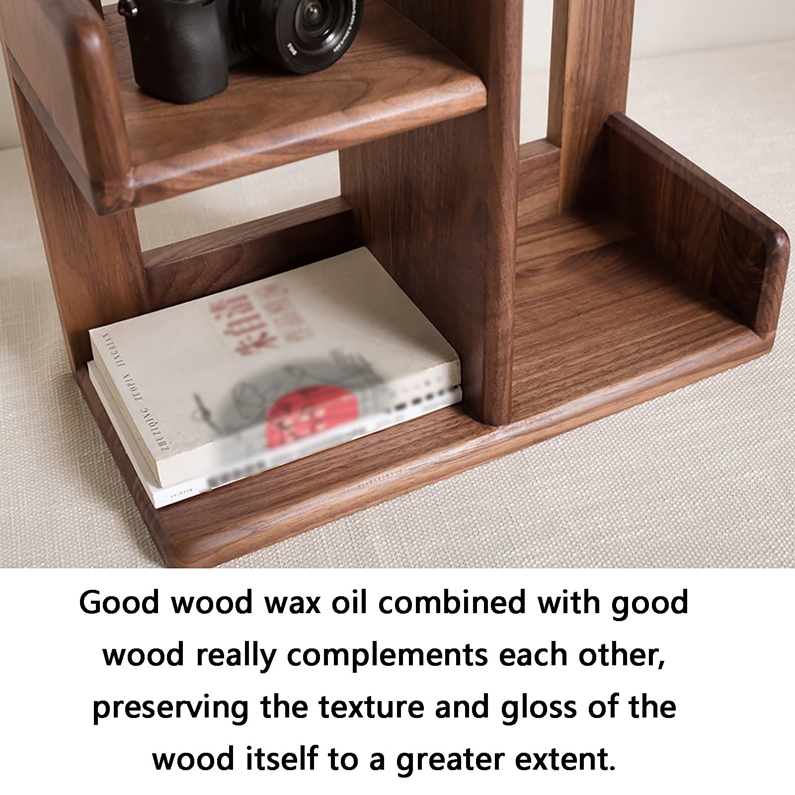 Nordic Solid Wood Desktop Bookshelf - Simple Small Multi-Layer Desk Storage Organizer for Documents, Magazines, Bonsai & Books - Black Walnut & Cherry Wood Home Office Shelf - Perfect for Study, Living Room & Bedroom Storage (Cherry Wood)