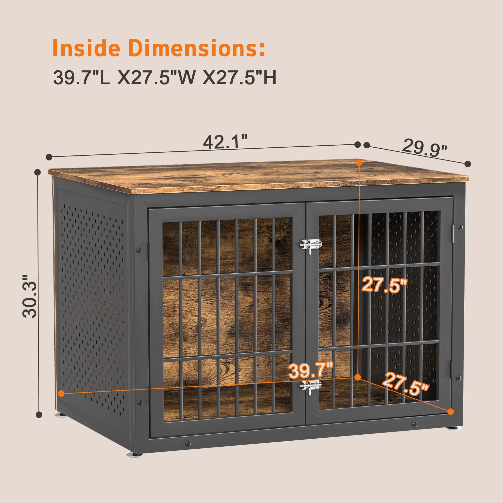 **Heavy Duty Rustic Dog Crate Furniture for Large & Medium Dogs – Indestructible Metal & Wooden Kennel – Enclosed Design for Indoor Use – Decorative Dog Kennel End Table – Perfect for Living Rooms, Bedrooms & Home Decor**
