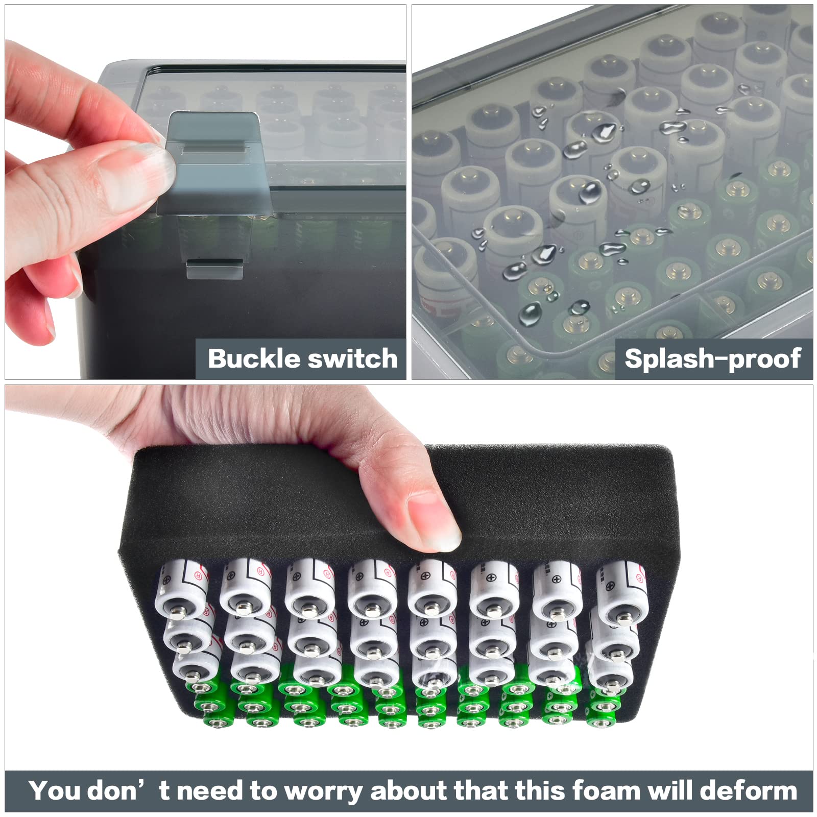 FULLCASE 54-Slot AA AAA Battery Storage Organizer - Gray Plastic Battery Case Holder for Home, Garage & Office Organization - Perfect for Drawer Storage & Battery Dispenser (Case Only)
