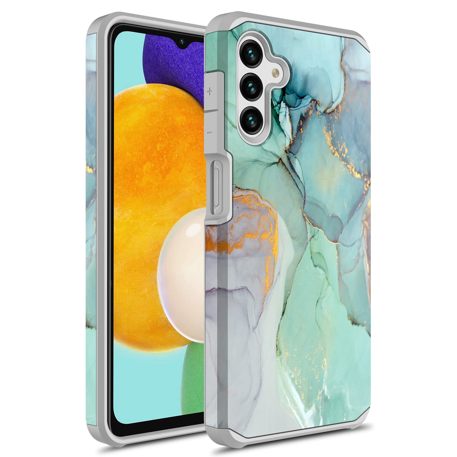 Rosebono Samsung Galaxy A21 Case - Slim Hybrid Shockproof Hard Cover with Graphic Armor Design (Green Marble) | Protective Phone Case for Everyday Use, Work & Travel