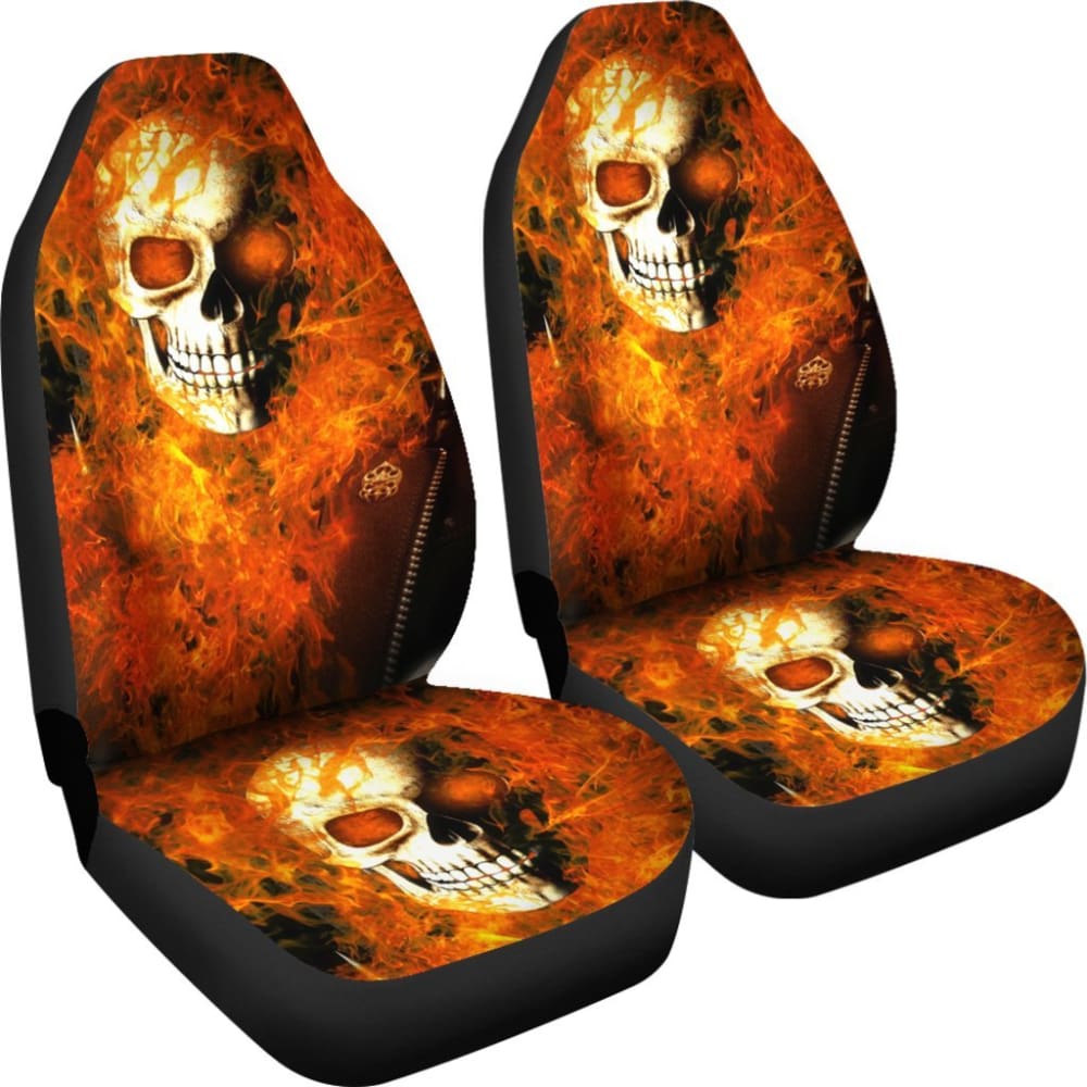2 Pcs Gothic Skull Car Seat Covers - Black PU Leather Universal Fit for Cars, Trucks & SUVs - Halloween Decor, Gothic Style Auto Accessories for Car Enthusiasts & Skull Lovers