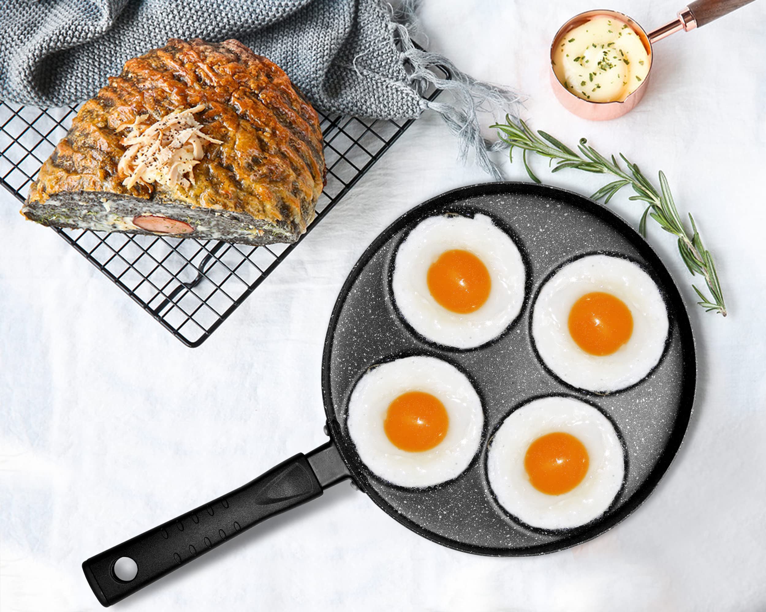 MyLifeUNIT Aluminum 4-Cup Egg Frying Pan - Non Stick Egg Cooker Pan for Perfect Sunny Side Up & Omelets - Ideal for Breakfast, Camping & Small Kitchens