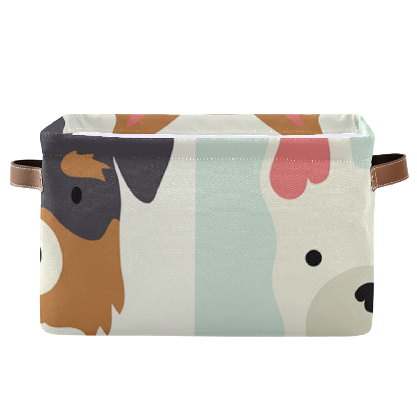 Colorful Cartoon Dog Plaid Foldable Canvas Storage Basket with Handle - Large 1 Pack for Home Organization, Kids Room Decor, Toy Storage & Shelf Organizing