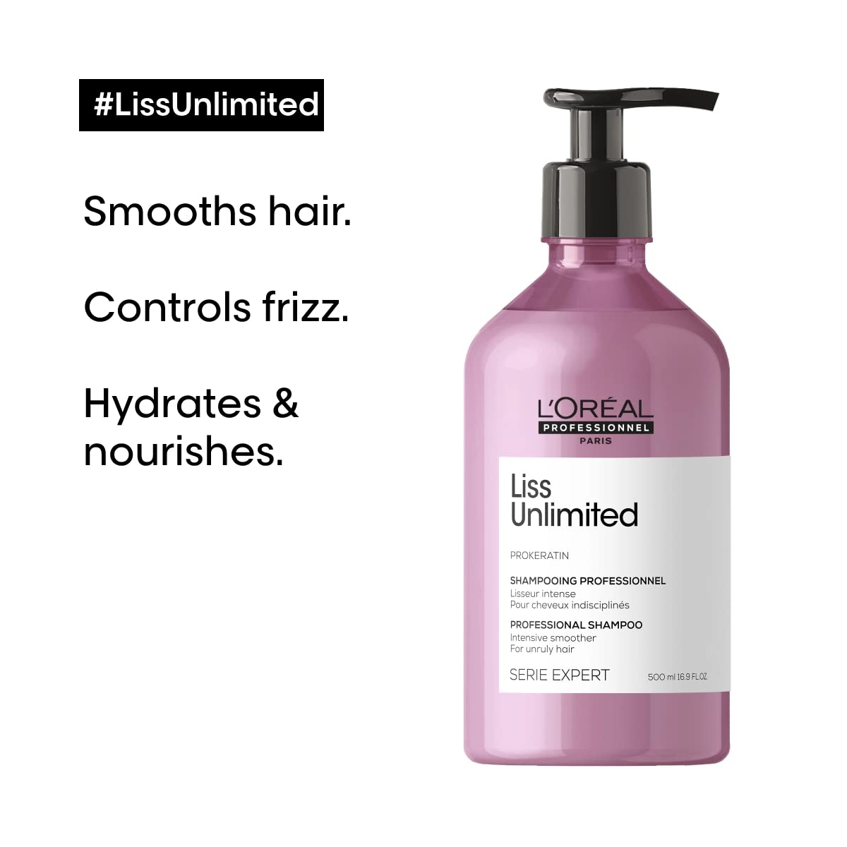 L'Oreal Professionnel Liss Unlimited Shampoo & Mask Set for Frizzy Hair - Long-Lasting Frizz Control & Humidity Protection, Moisturizing & Smoothing Treatment with Pro-Keratin - Perfect for Daily Hair Care & Styling at Home or Salon