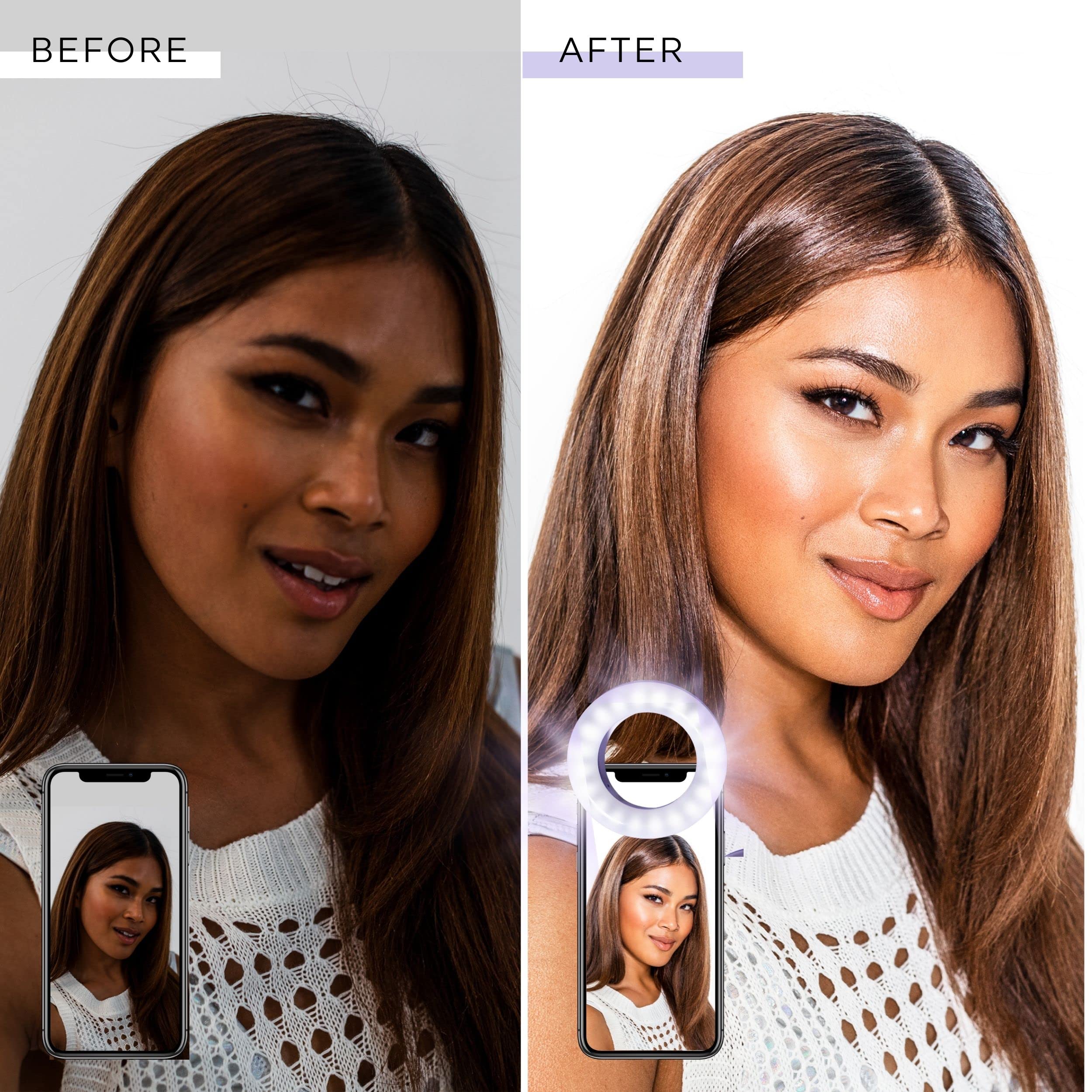 Selfie Ring Light with 3 Adjustable Brightness Modes - Clip On Phone Light for iPhone, Android & Laptop - Rechargeable LED Makeup Light for Beauty, Vlogging, YouTube, TikTok & Live Streaming