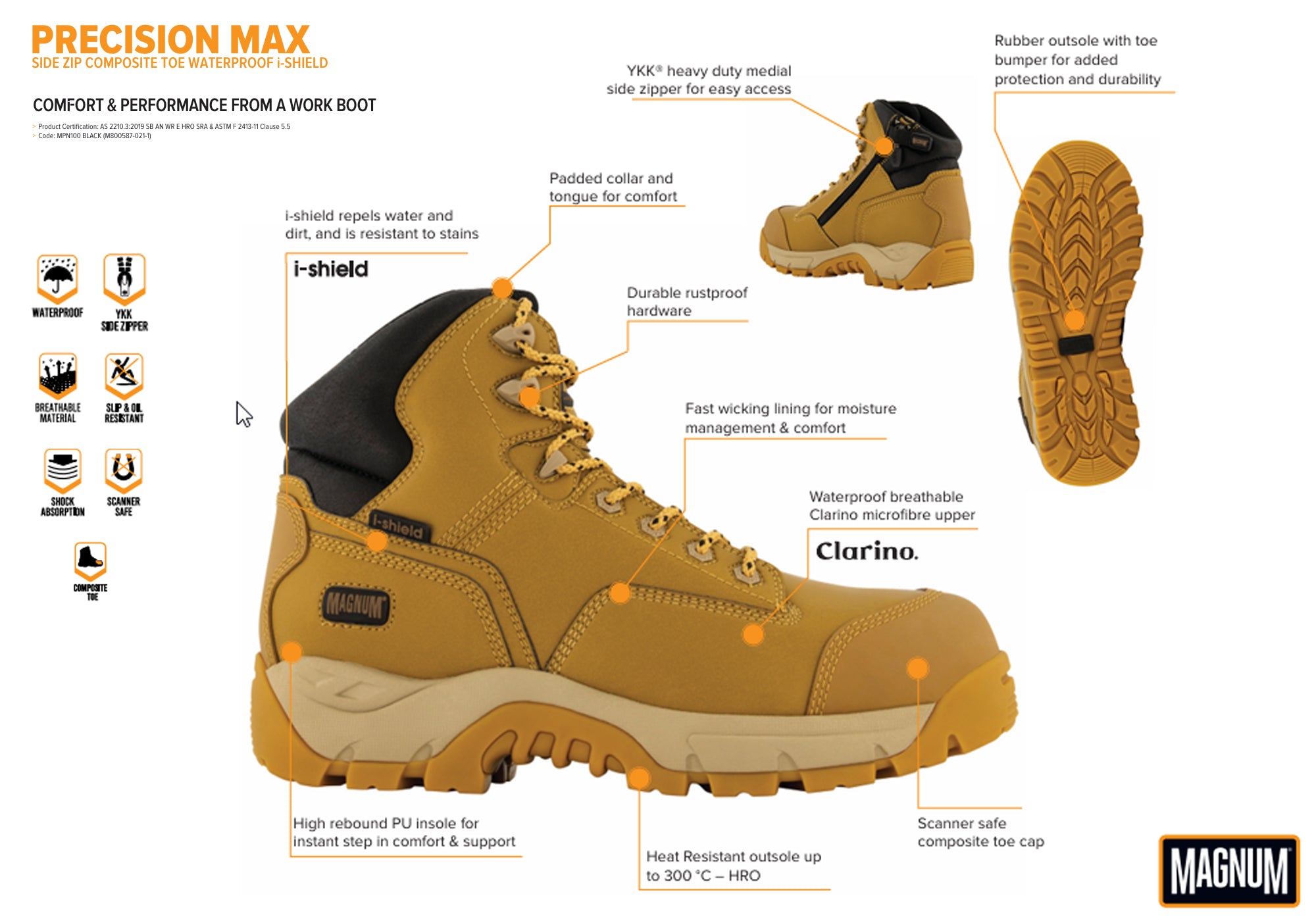 Magnum Men's Waterproof Precision Max SZ CT WPI Safety Work Boots - Heavy Duty Construction & Industrial Use for Outdoor Work