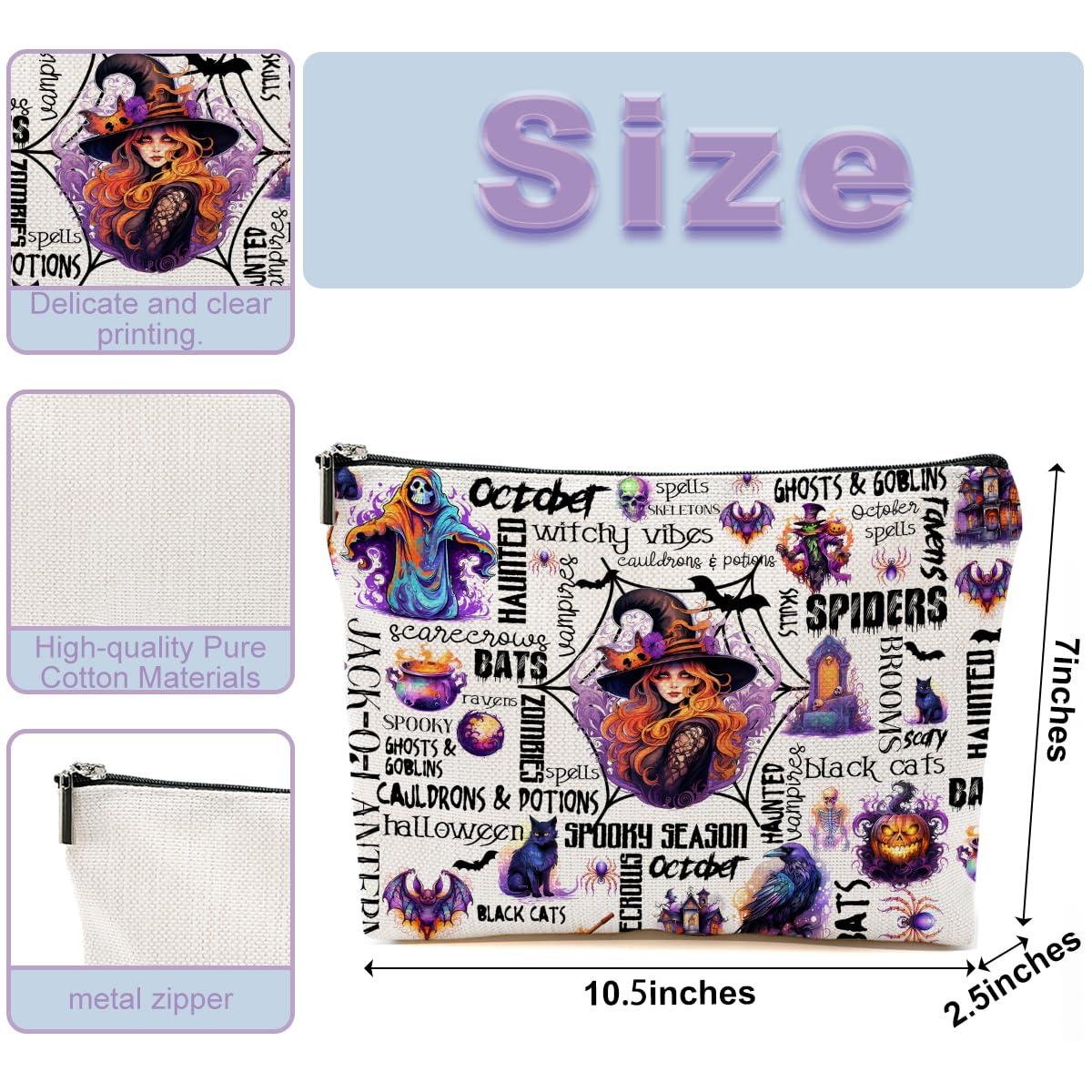 Halloween Witch Makeup Bag - Spooky Season Cosmetic Pouch for Women & Girls, Perfect Gift for Witch Lovers, Bestie, Sister or Friend - Cute Toiletry Bag with Zipper for Thanksgiving & Christmas (Great for Travel, Parties & Everyday Use)