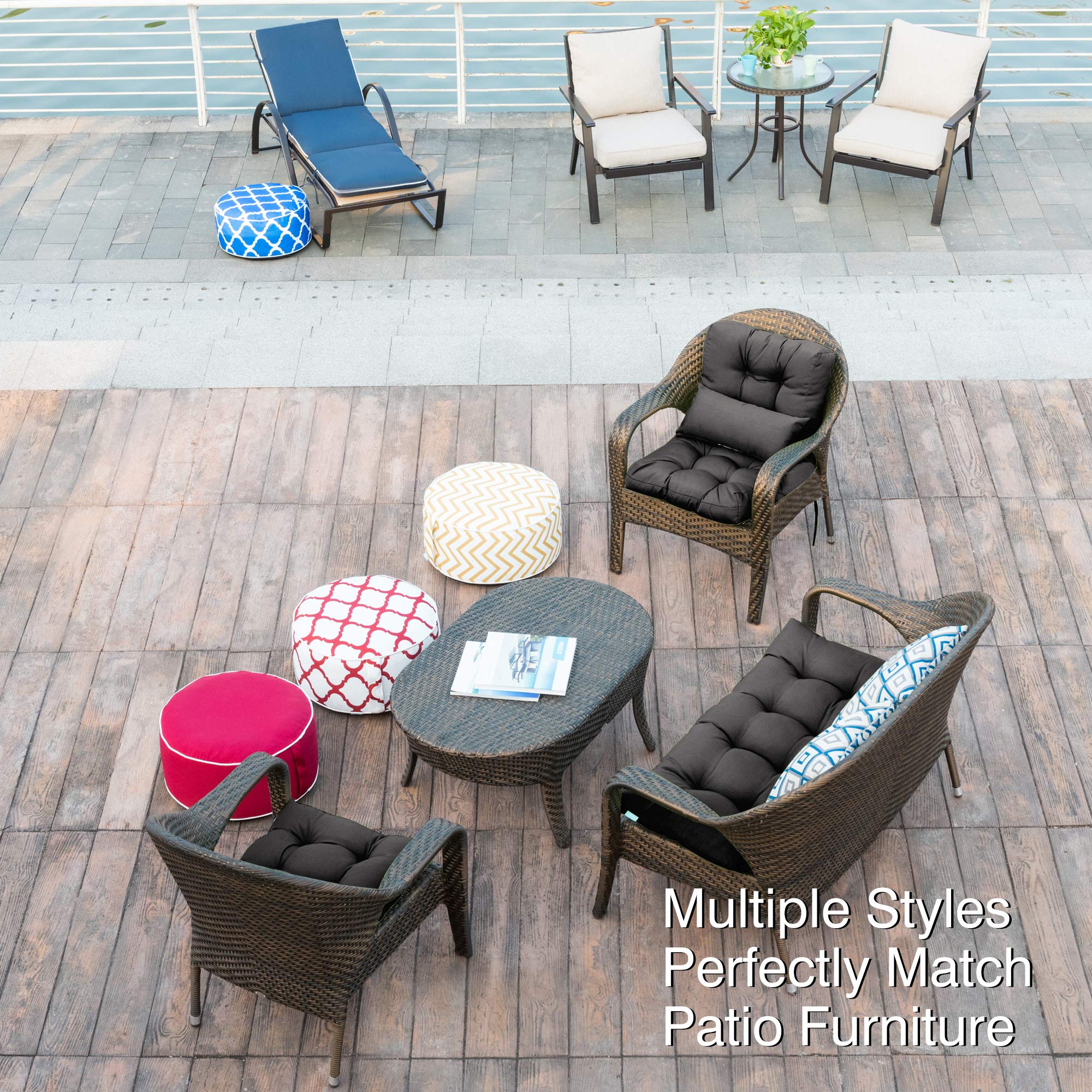 QILLOWAY Outdoor Seat & Back Chair Cushion Set - 4 Pack Tufted Pillow Covers for Patio Furniture, Spring Summer Seasonal Replacement (Dark Grey) - Perfect for Garden, Deck, Poolside & Porch Relaxation