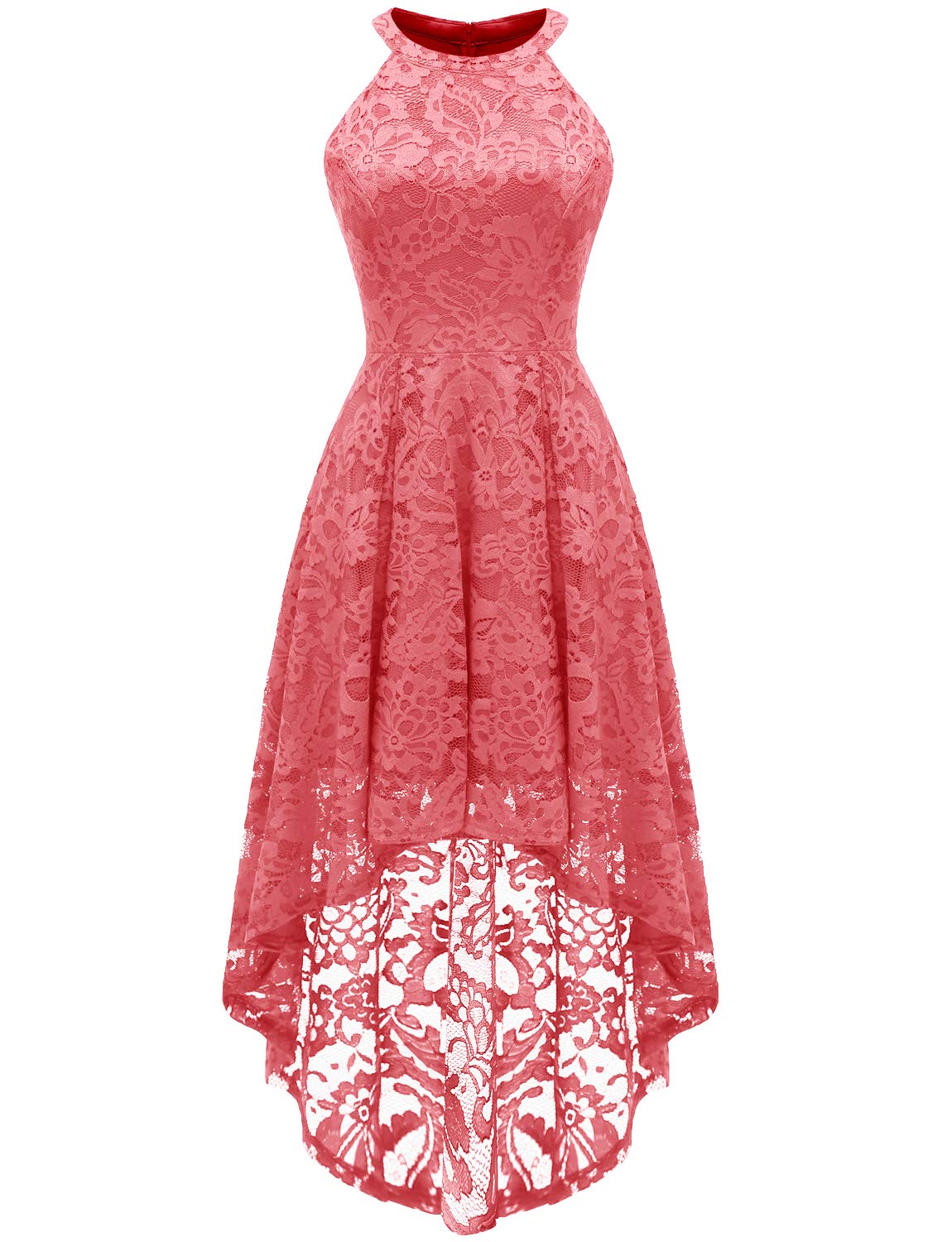 Dressystar Women's Halter Floral Lace Cocktail Party Dress - Elegant Hi-Lo Bridesmaid Gown for Wedding, Prom, Evening Events & Special Occasions