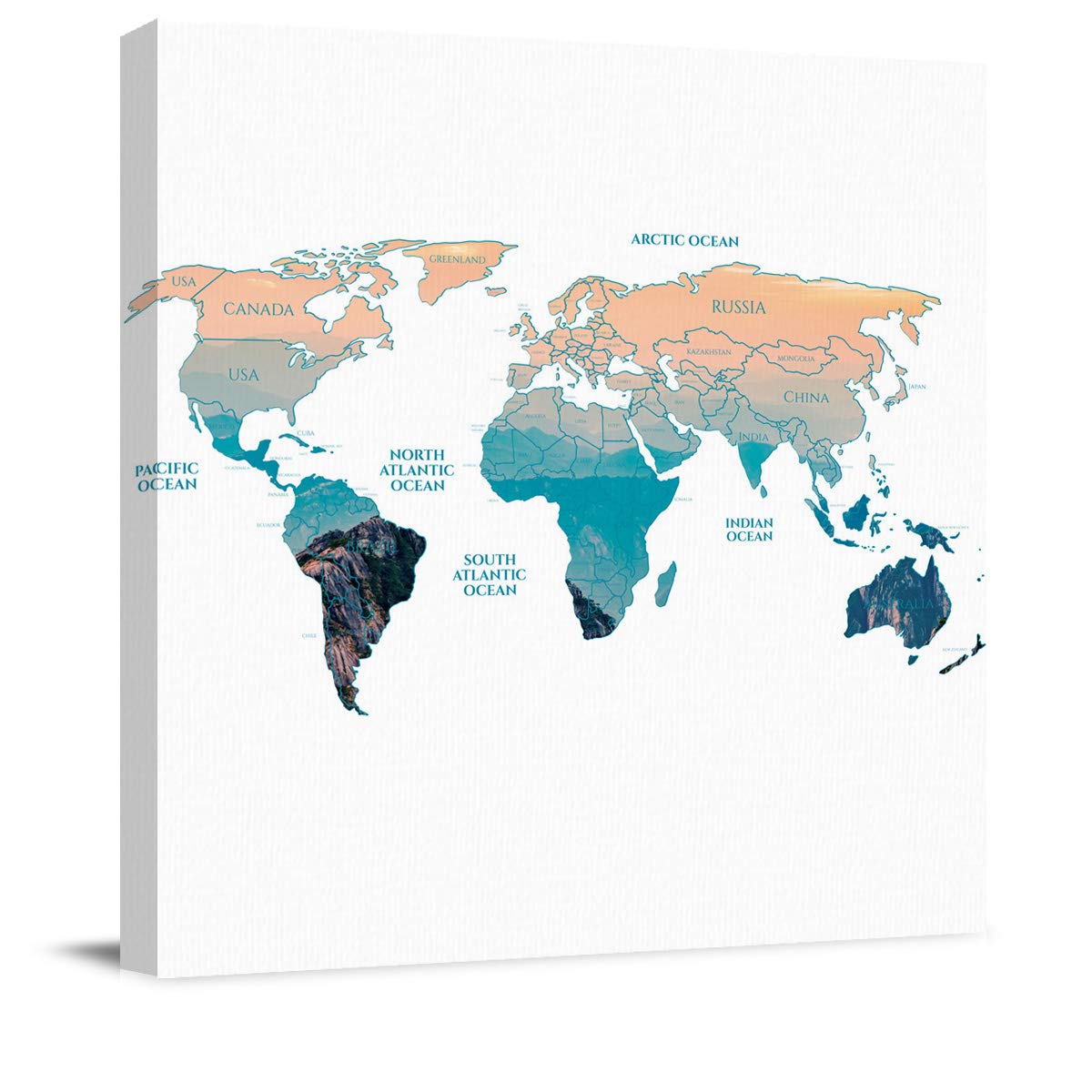 28x28 Inch Framed Canvas Wall Art - World Map Mountains Landscape Painting for Bathroom, Living Room & Office Decor | Perfect for Home, Office & Commercial Spaces