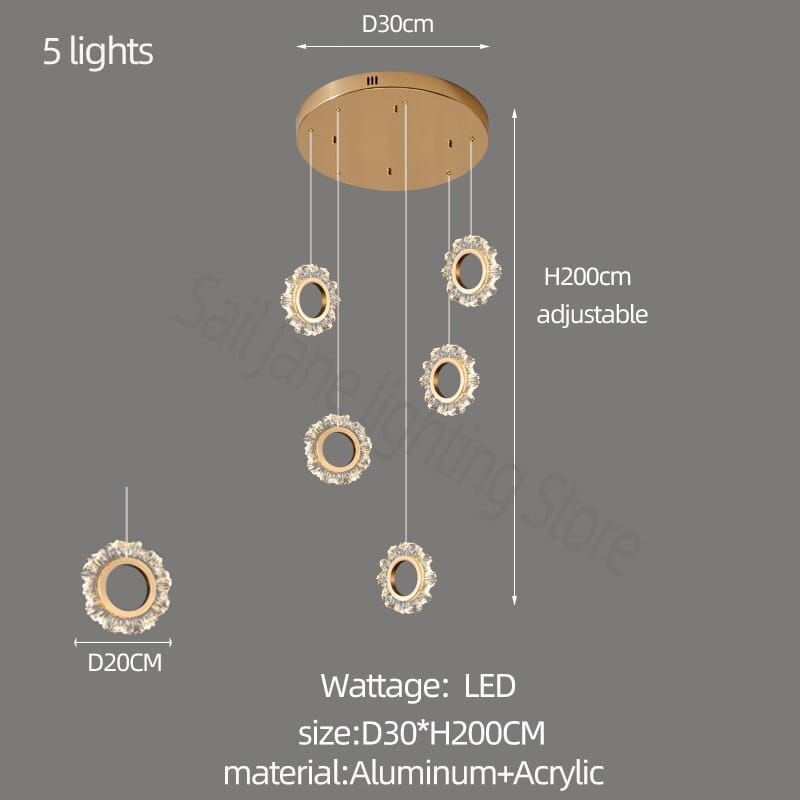 Elegant LED Staircase Chandelier Rings - Modern Staircase Lighting Fixture for Home Decor | Perfect for Hallways, Entryways, and Stairwells
