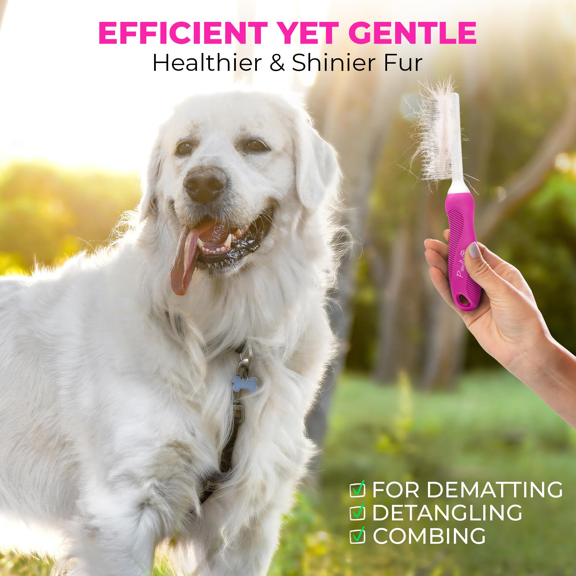 Premium Poodle Pet Comb with Stainless Steel Teeth - Detangling Brush for Dogs & Cats to Remove Matted Fur, Knots & Tangles - Safe & Gentle Grooming Tool for DIY Pet Care (Pink) - Perfect for Daily Brushing & Professional Grooming Sessions