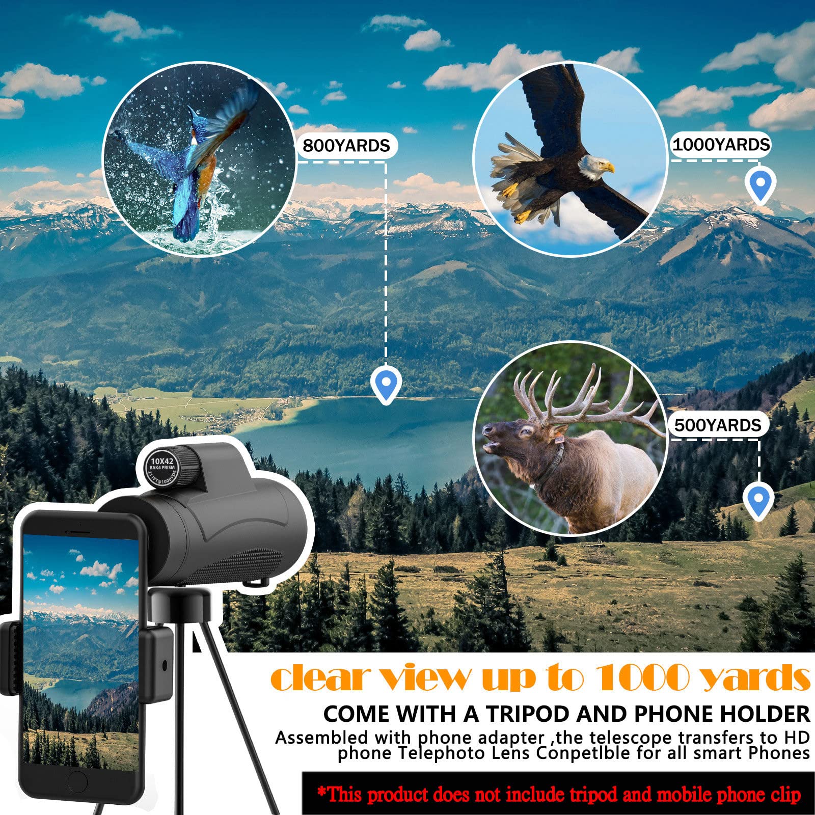 10x42 Monocular Telescope - HD Spotting Scope for Bird Watching, Hunting, Hiking & Travel | Waterproof & Fogproof | Compact & Lightweight for Outdoor Adventures | Perfect for Wildlife Observation, Camping & Night Vision