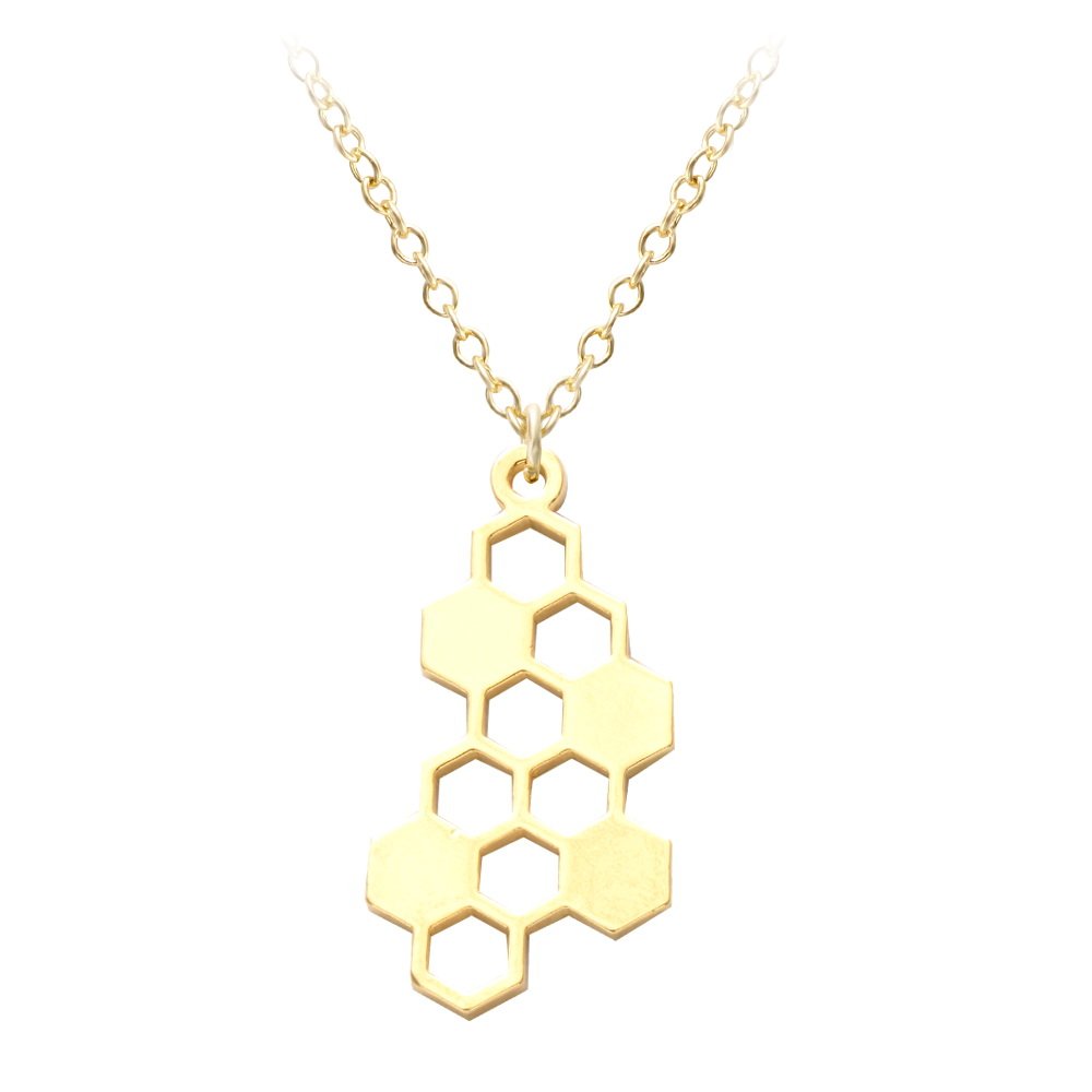 SENFAI Stainless Steel Honeycomb Necklace - Cute Bee Hive Hexagon Pendant Fashion Jewelry for Women, Perfect for Casual Wear, Date Night & Bee-Themed Parties