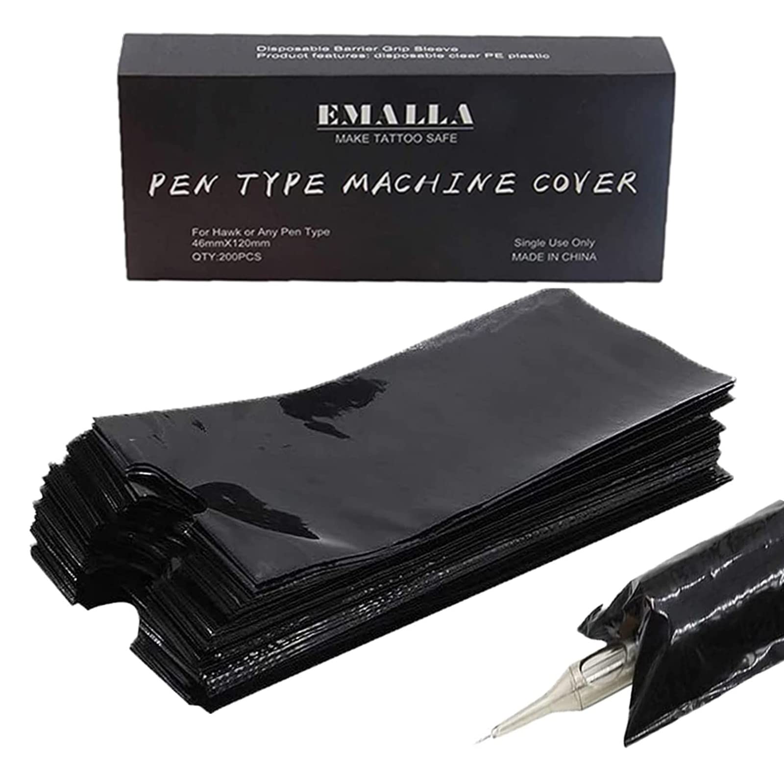 Yuelong 200pcs Black Tattoo Machine Pen Covers - Disposable Plastic Sleeves for Tattoo Artists | Hygienic Protection for Tattoo Guns & Needles | Perfect for Tattoo Studios, Home Use & Professional Tattoo Sessions