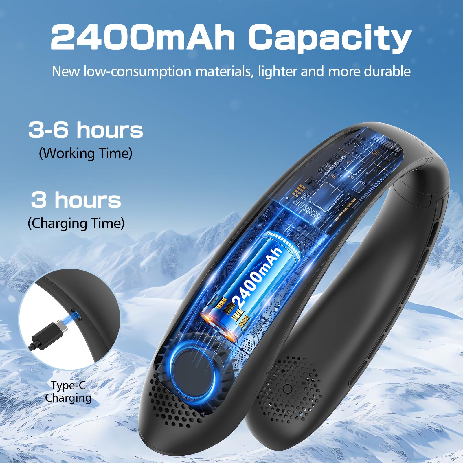 YAZEKY Bladeless Neck Fan - USB Rechargeable Cooling Fan with 360° Airflow, 3 Speed Settings & LCD Display - Hands-Free Wearable Fan for Men, Teachers - Perfect for Outdoor Activities, Travel, Gym, and Office Use