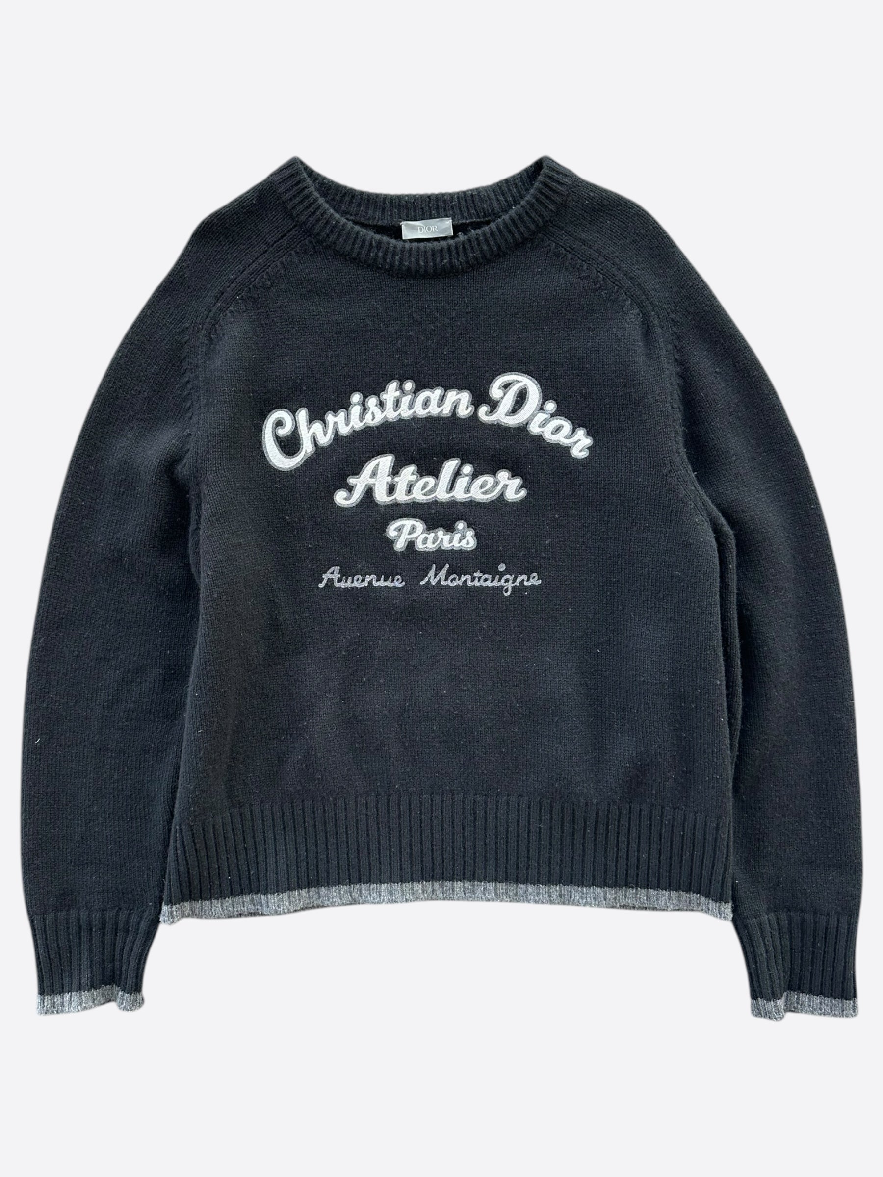 Dior Black Atelier Wool Knitted Sweater for Women - Luxury Cashmere Blend Pullover for Fall & Winter - Perfect for Office, Date Night & Holiday Parties