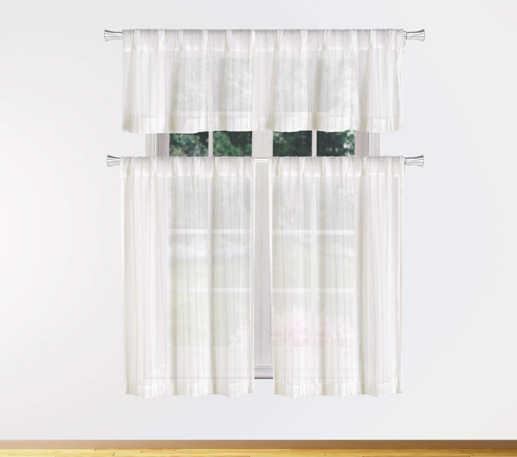 Yves Kitchen Curtains by Duck River Textile - Elegant Beige-Gold Window Treatments for Modern Farmhouse & Cottage Style Homes - Perfect for Kitchens, Dining Rooms & Sunrooms