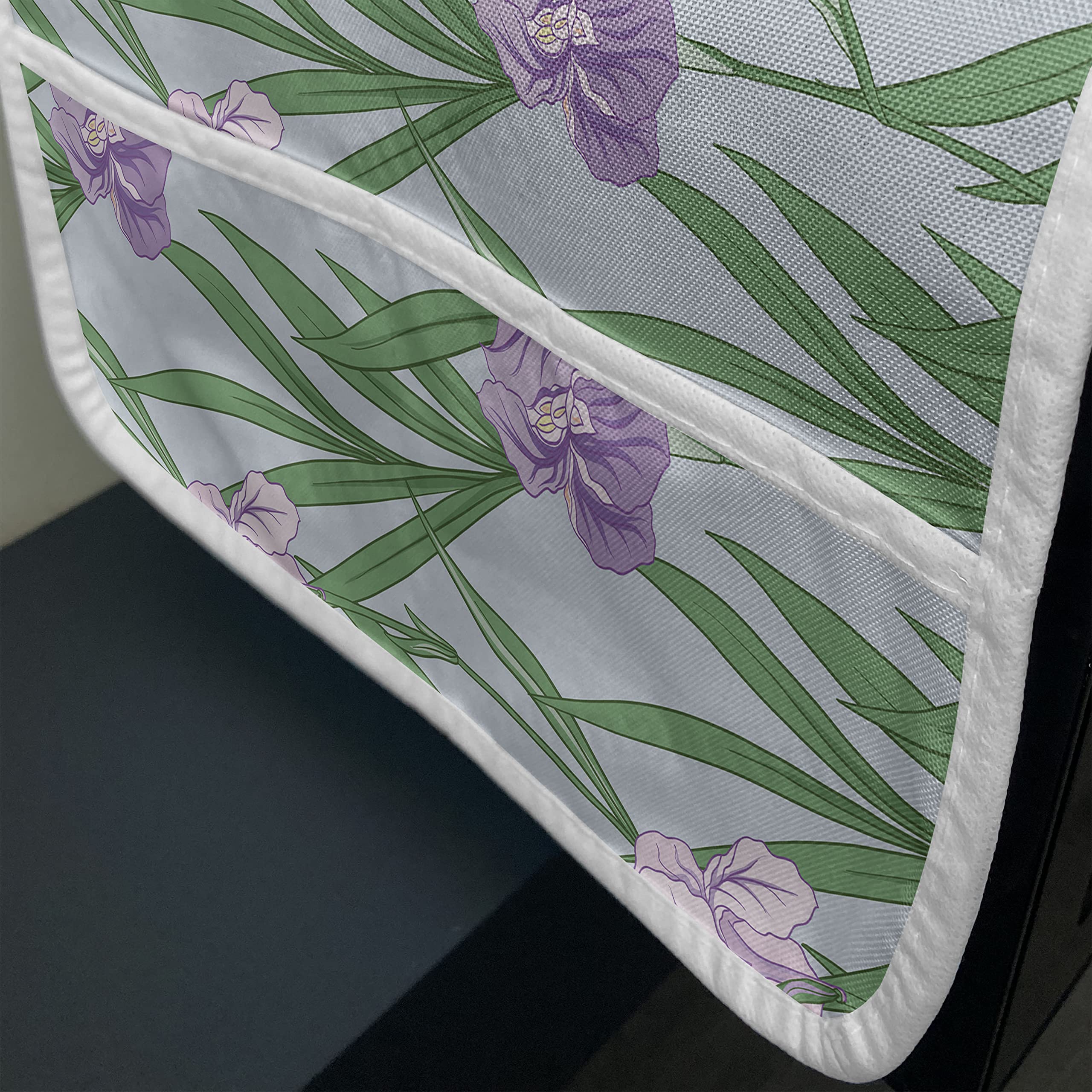 Ambesonne Floral Microwave Cover - Japanese Style Purple Iris & Green Leaves Botanical Design, Waterproof Kitchen Organizer with Pockets, 36