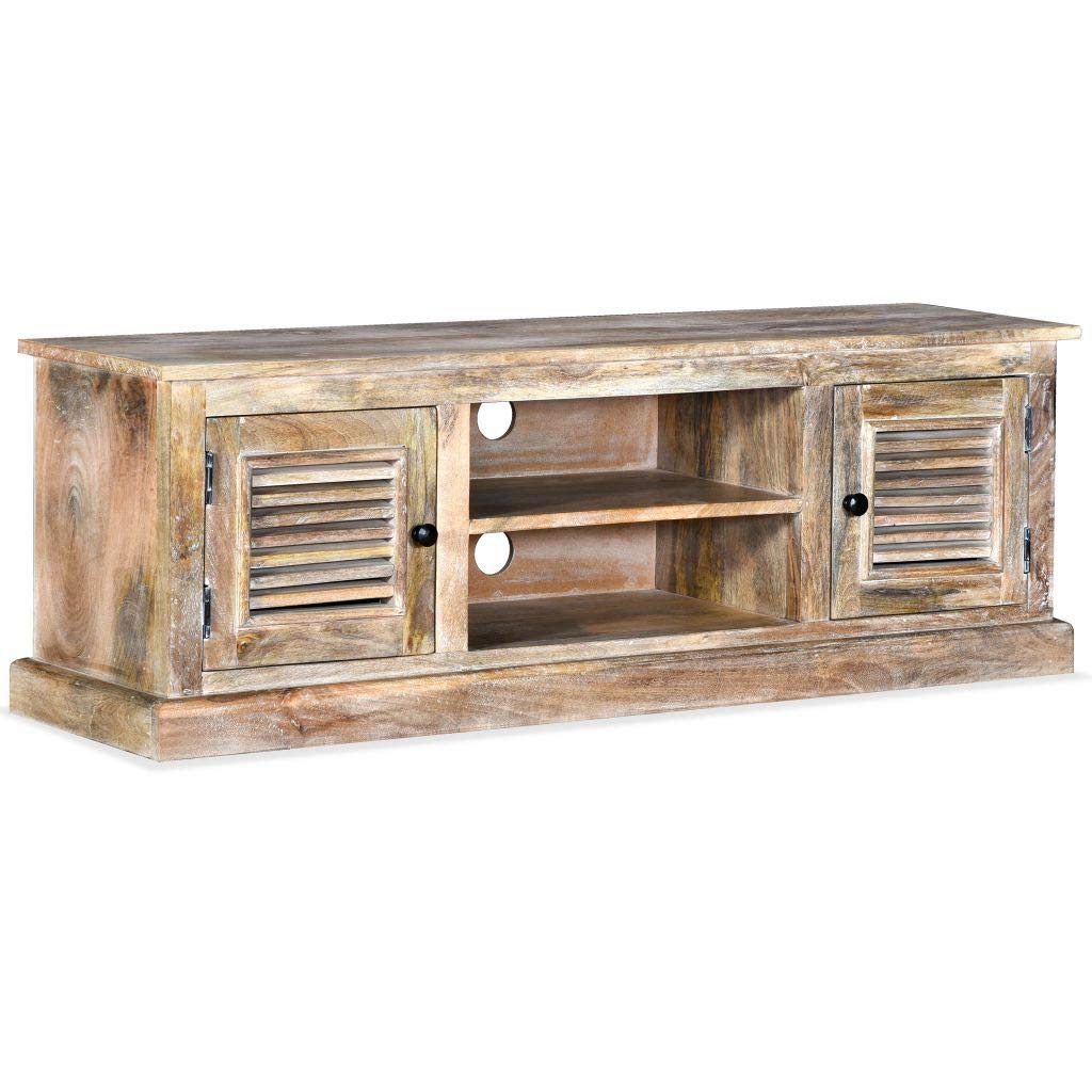 Vintage TV Stand Entertainment Center - Solid Mango Wood TV Cabinet with Old Wood Finish for Living Room & Bedroom - Perfect for Retro Home Decor & Media Storage