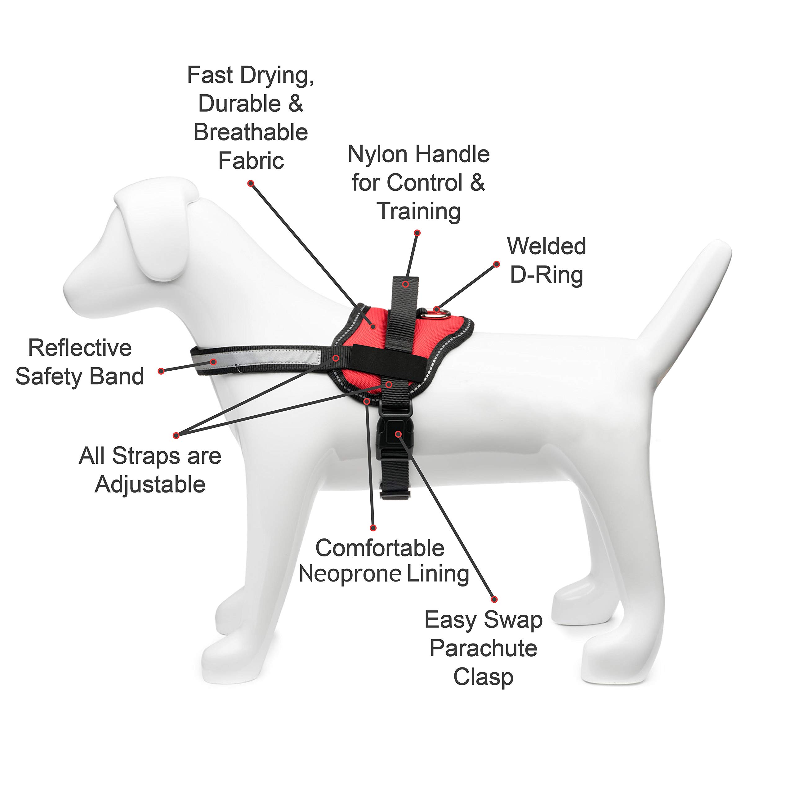 No Pull Dog Harness for Small & Large Dogs - Adjustable Reflective Pet Harness with Hook (XS, 16.5-21.5