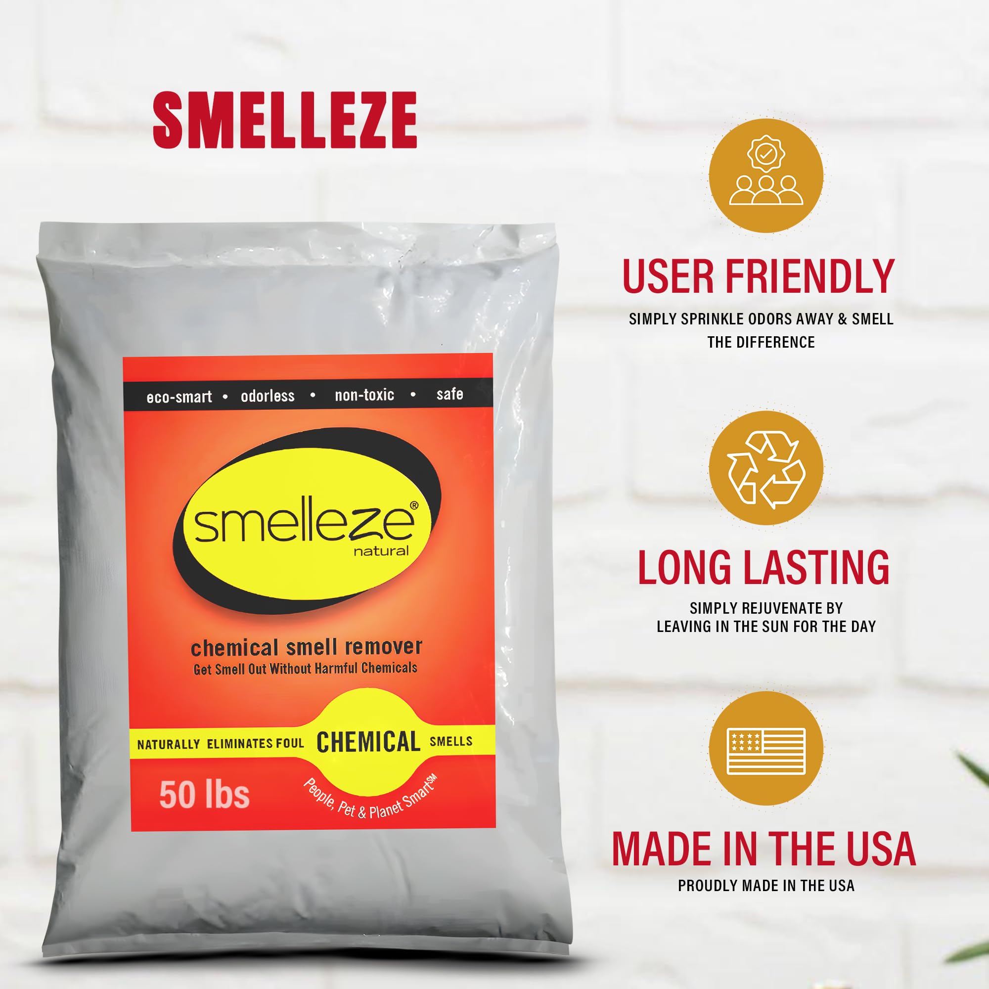 Natural Chemical Odor Eliminator Powder - Smell Remover for Home, Furniture, Car & Office | 50 lb Bag | Eliminates Harsh Odors in Homes, Businesses & Workspaces