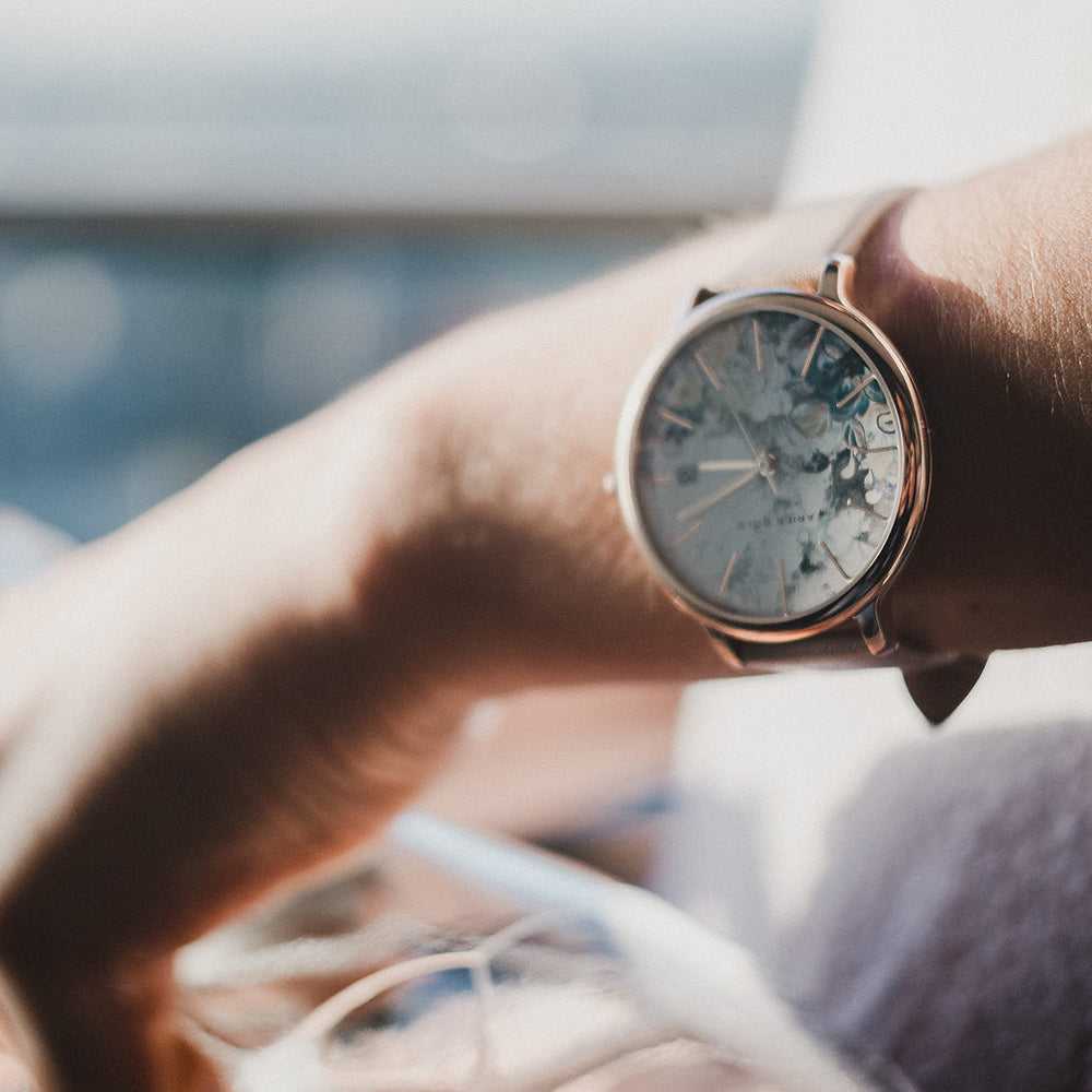 ARIES GOLD ENCHANT FLEUR Rose Gold Stainless Steel Women's Watch with Leather Strap - Model L 5035 RG GYFL - Perfect for Formal Events, Office Wear & Gift Giving