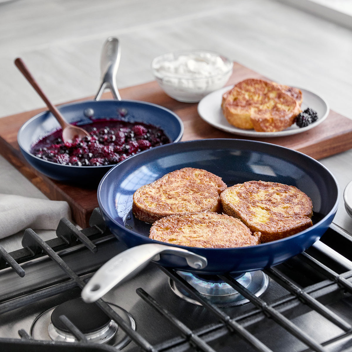 Valencia Pro Ceramic Nonstick 10-Inch & 12-Inch Frying Pan Set - Midnight Blue | Healthy Cooking, Omelets, Stir Fry & Family Meals